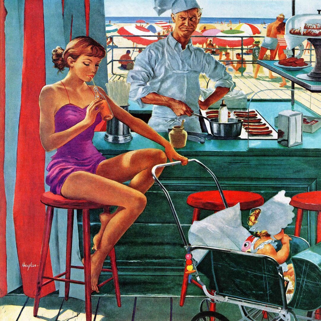 SOVIET PIN UP SUMMER - My, Summer, July, Painting, Pin up, the USSR, Vacation, Made in USSR, Mood, Good mood, Smile, Longpost, Valery Barykin