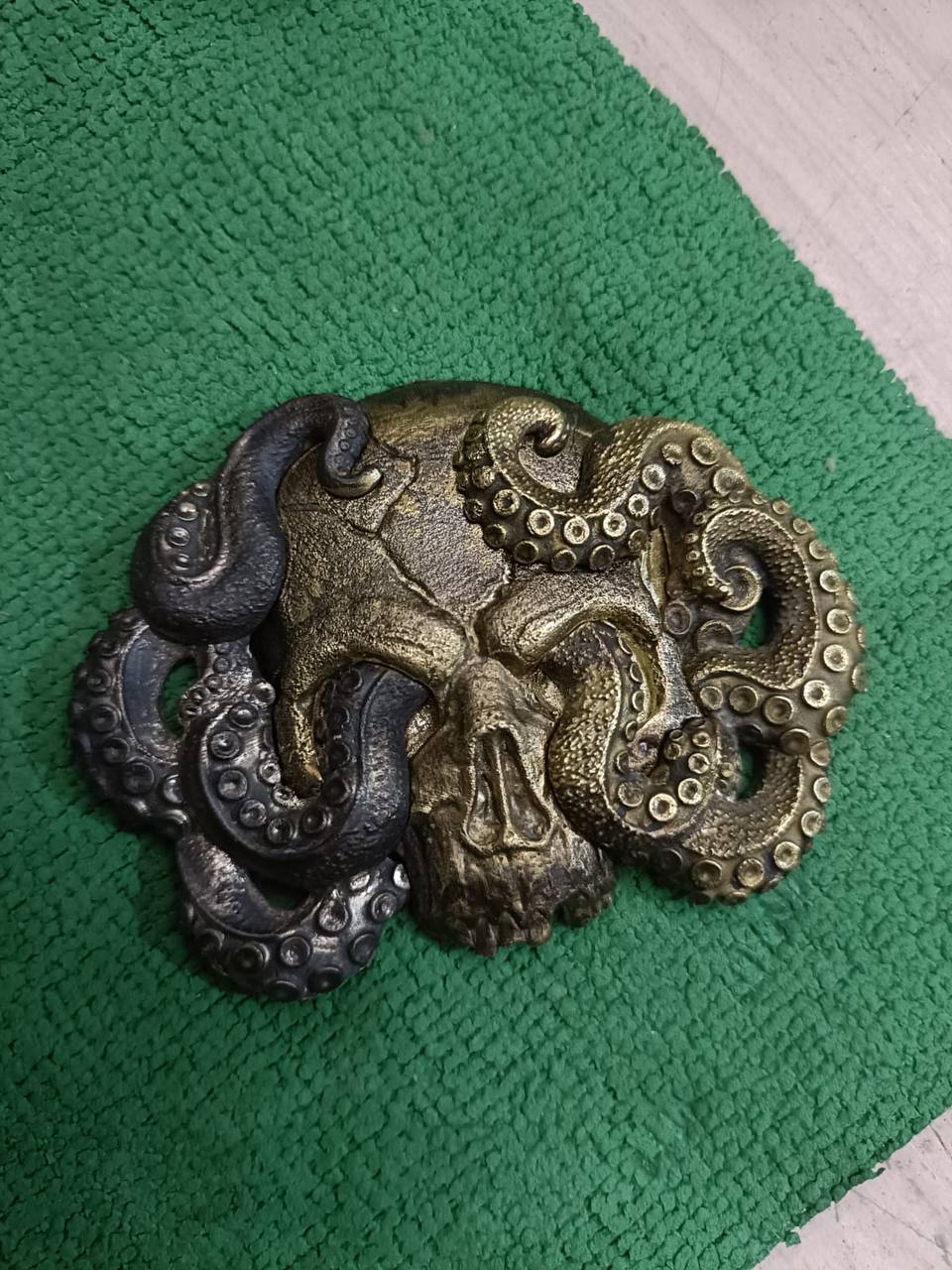 Assembled skull buckle for men's belt, brass-nickel silver. grossone - My, Grossone, Men's belts, Buckle, Scull, Octopus, Leather products, Longpost, Repeat