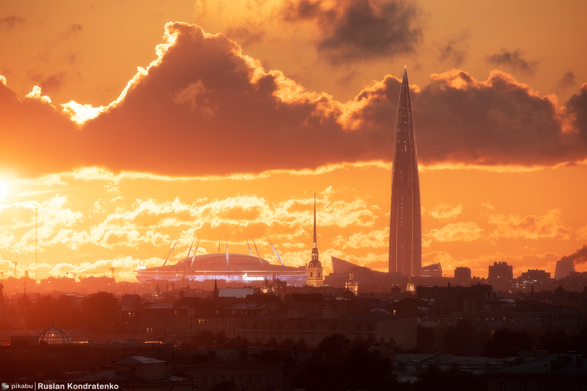 Доминанты Петербурга на фоне заката - Моё, Санкт-Петербург, Фотография, Canon, Город, Коллаж, Закат, Вечер, Длиннопост, Лахта, Лахта-Центр