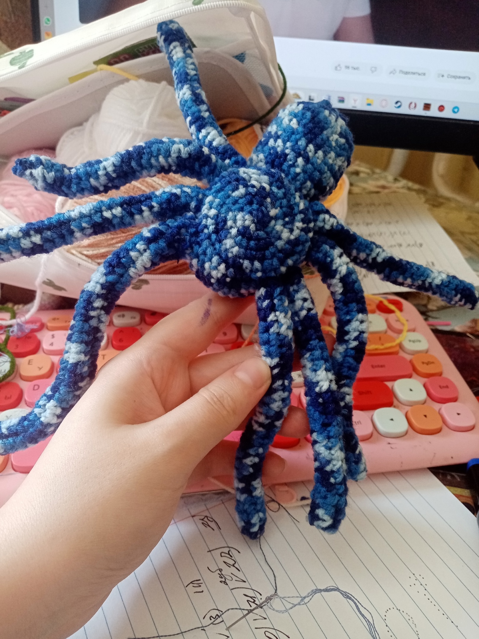 We fight arachnophobia when mating these same arachnids - My, Author's toy, Knitting, Crochet, Knitted toys, Spider, Bird spiders, Sewing, Creation, Amigurumi, Karakurt, With your own hands, Hobby, Beginner artist, Start, The beginning of the way, Plush Toys, Longpost, Soft toy, Needlework with process