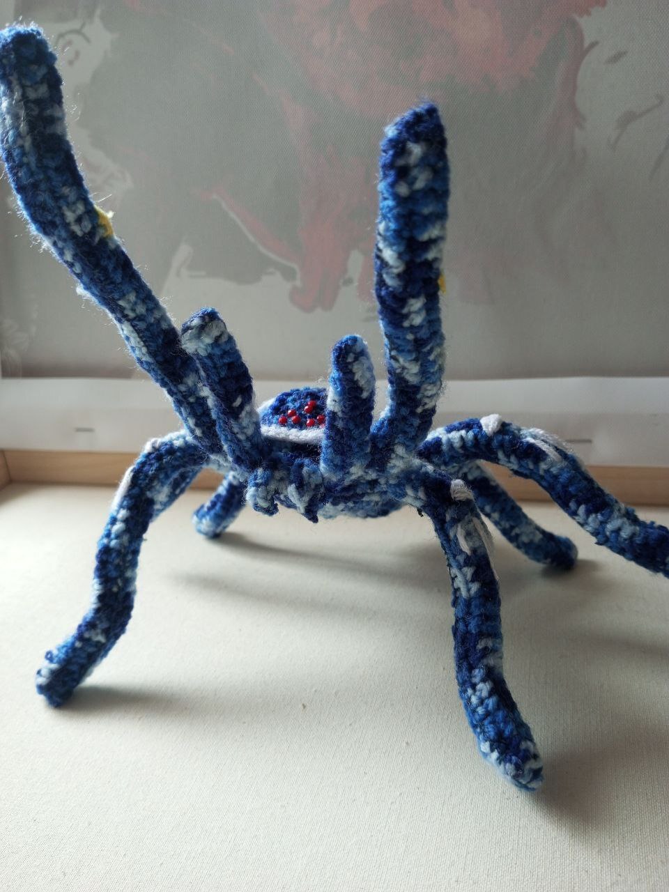 Crocheted paVuk Frosya - My, Milota, Author's toy, Knitting, Crochet, Knitted toys, Spider, Bird spiders, Sewing, Creation, Amigurumi, With your own hands, Hobby, Beginner artist, Start, The beginning of the way, Plush Toys, Soft toy, Longpost