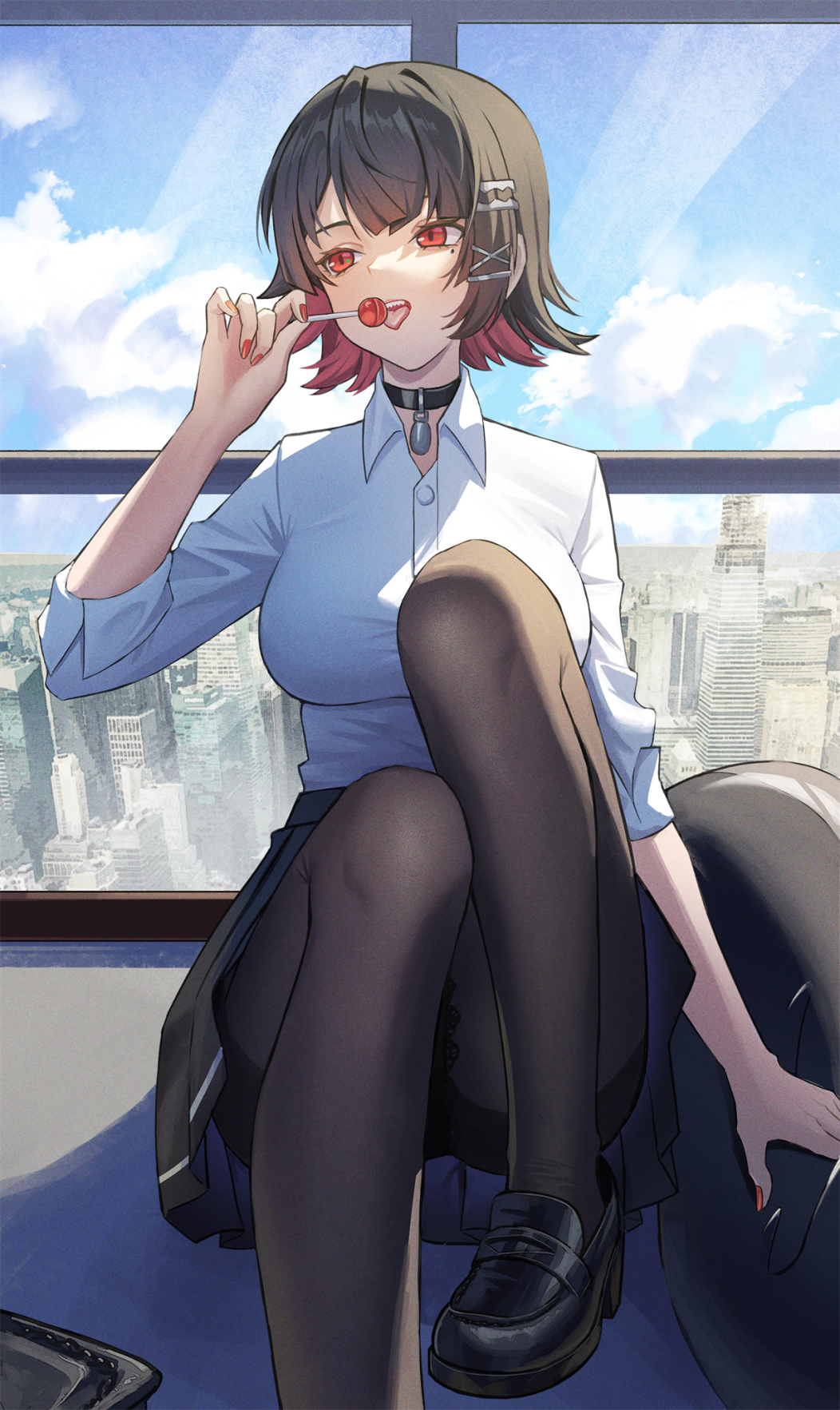 Akulk - Anime art, Anime, Zenless Zone Zero, Ellen Joe (zzz), Tail, School uniform, Chupa Chups