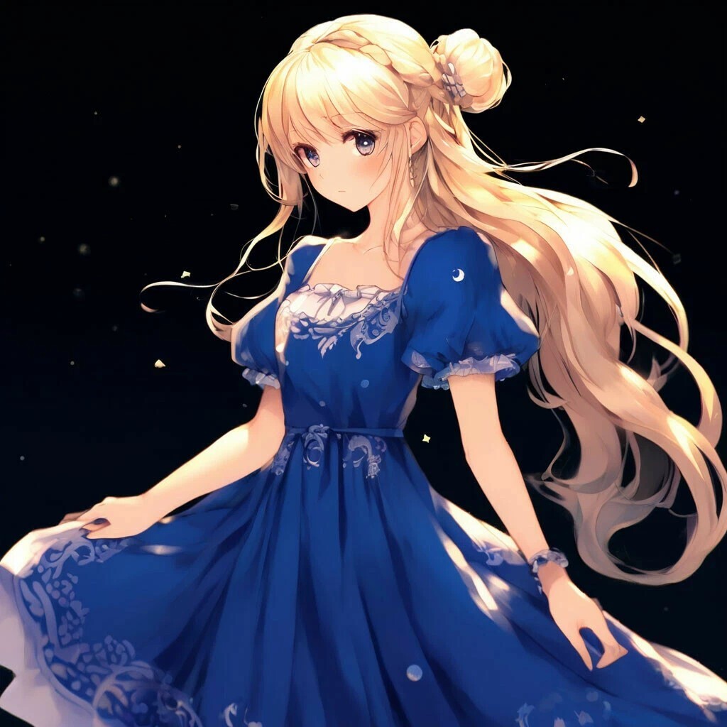 Anime art - My, Neural network art, Art, Anime art, moon, Crescent, Girls, Blonde, The dress, Longpost