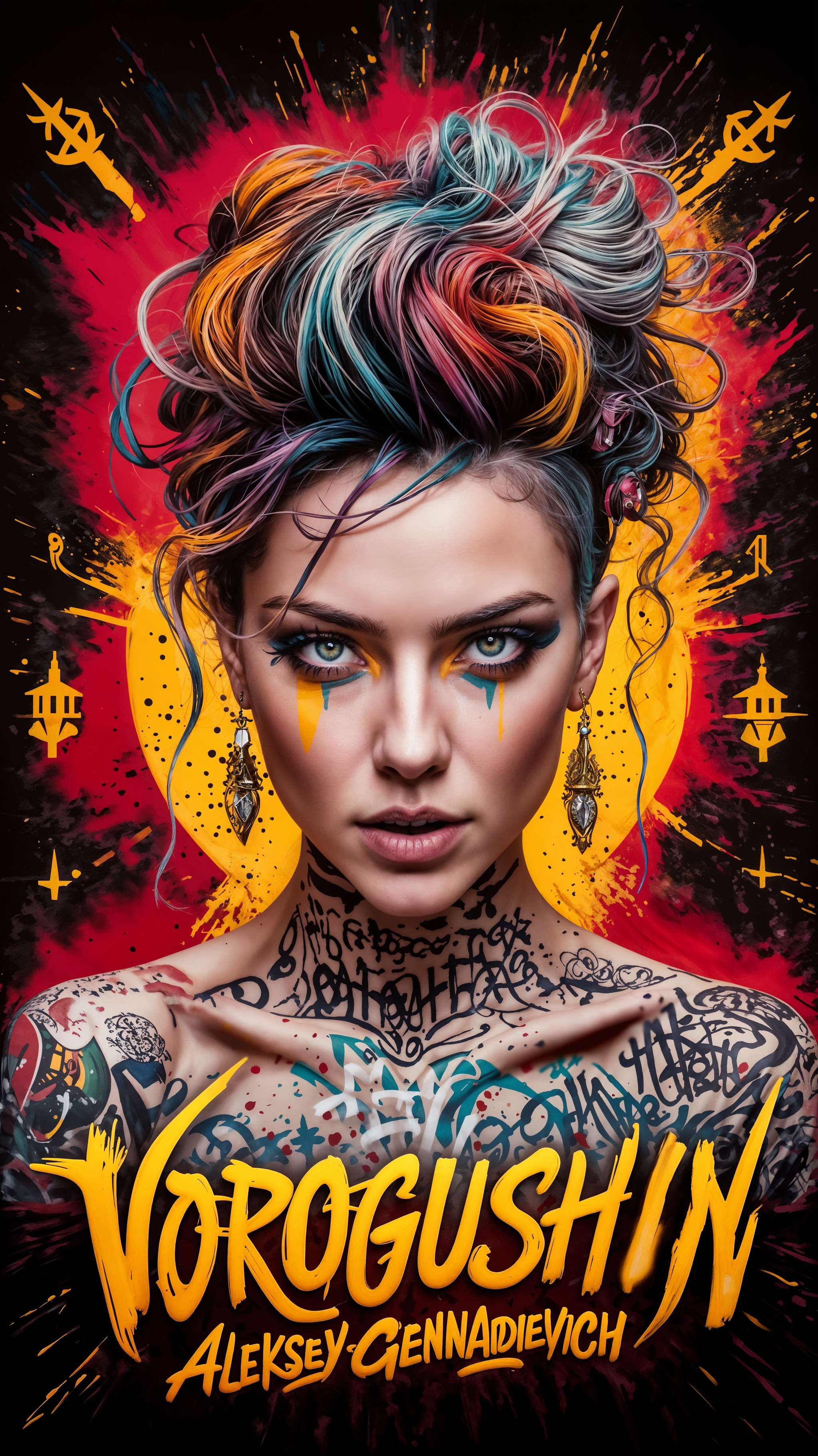 Contemporary artist: Alexey Gennadievich Vorogushin. A modern image of a bright girl in street art style. Ai-artist - My, Neural network art, Нейронные сети, Desktop wallpaper, Phone wallpaper, Artist, Art, Dall-e, Digital, Street art, Midjourney, Computer graphics, Graffiti, Colorful hair, Art, Stable diffusion, Modern Art, Wallpaper, Girls, The photo