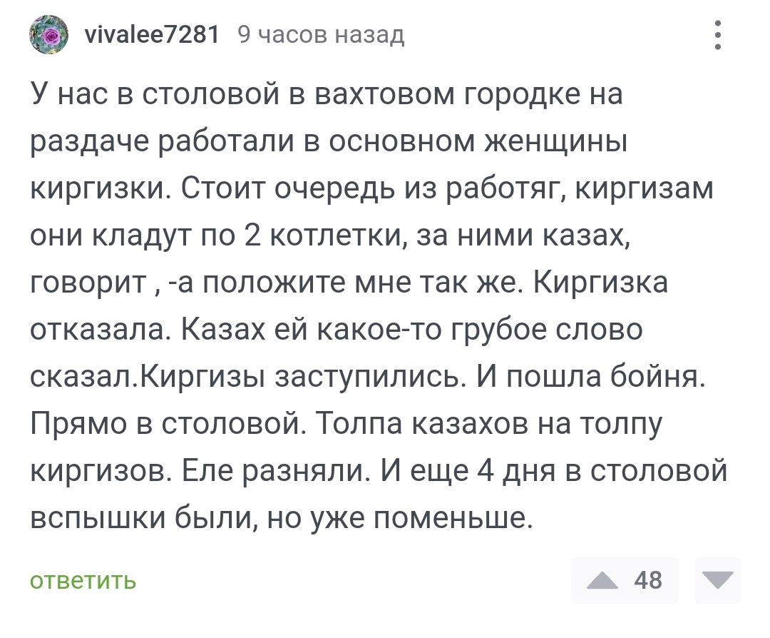 Две котлетки - Казахи, Киргизы, Вахта, Котлеты, Драка, Столовая, Скриншот, Комментарии на Пикабу