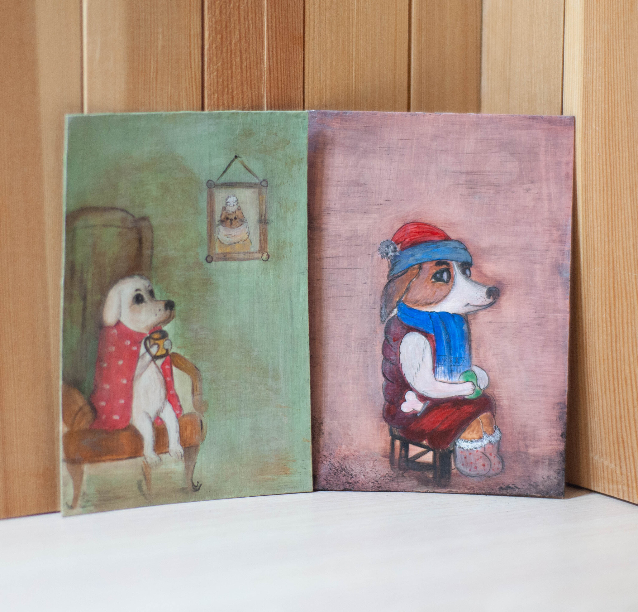 Miniature paintings on primed cardboard - My, Walk, Dog, Painting, Miniature, Painting, Canvas, Handmade, Painting, Decor, Acrylic, Animalistics, Longpost