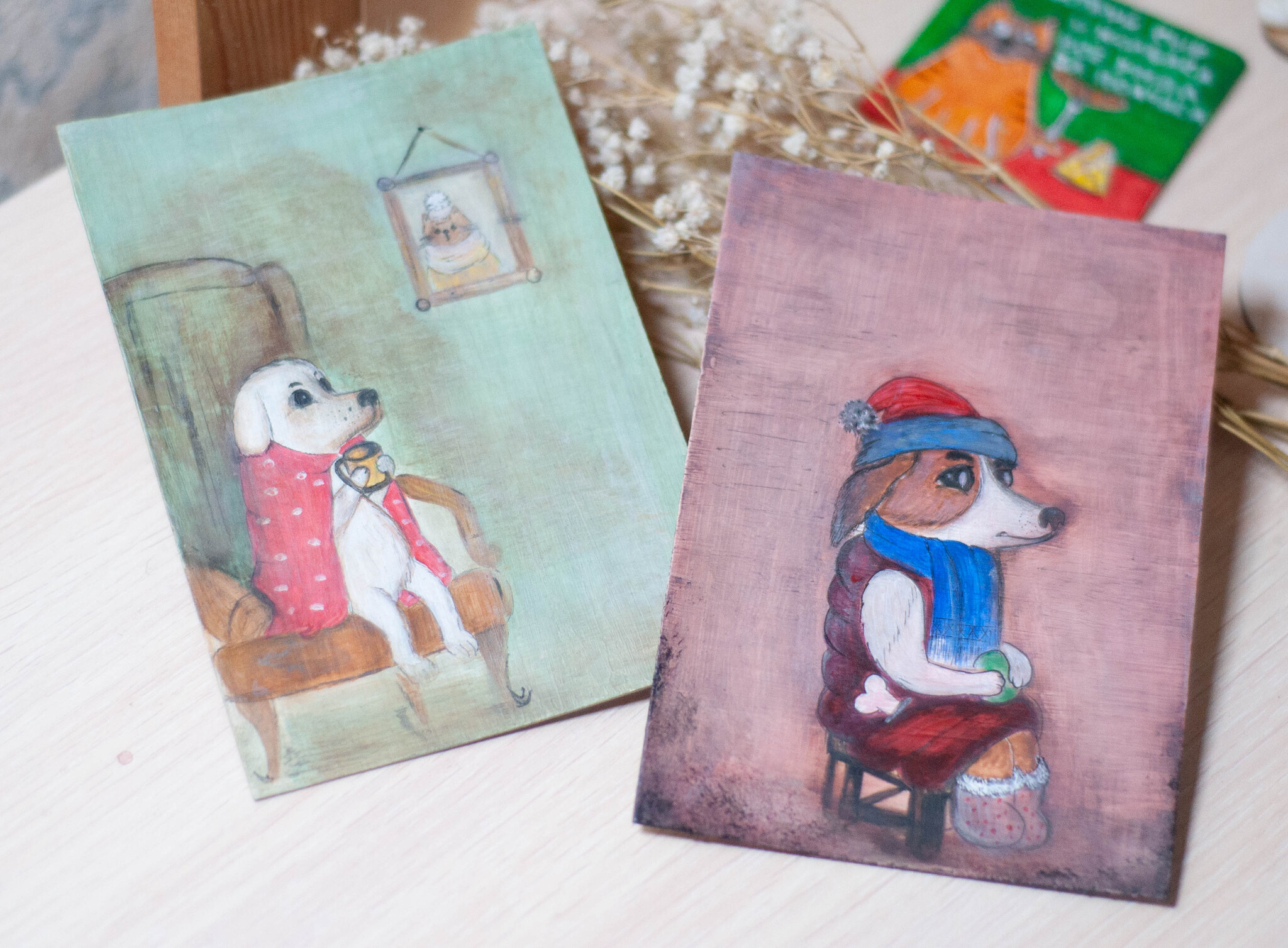 Miniature paintings on primed cardboard - My, Walk, Dog, Painting, Miniature, Painting, Canvas, Handmade, Painting, Decor, Acrylic, Animalistics, Longpost