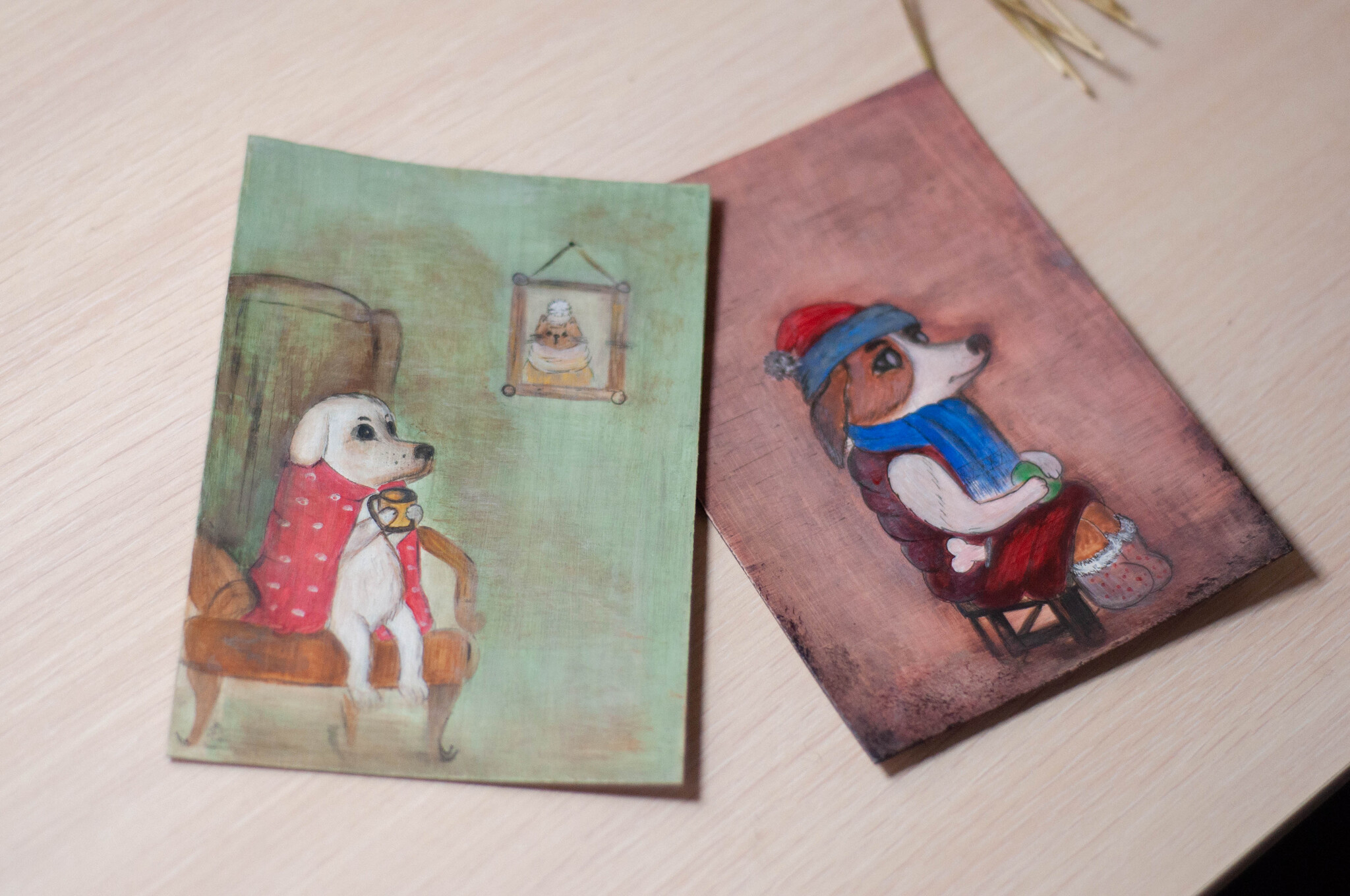 Miniature paintings on primed cardboard - My, Walk, Dog, Painting, Miniature, Painting, Canvas, Handmade, Painting, Decor, Acrylic, Animalistics, Longpost