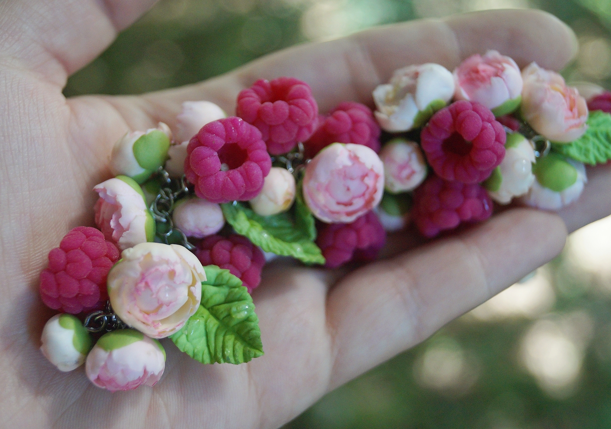 Berries and flowers, handmade - My, Polymer clay, Needlework without process, A bracelet, Friday tag is mine, Handmade, Girls, Berries, Flowers, Longpost