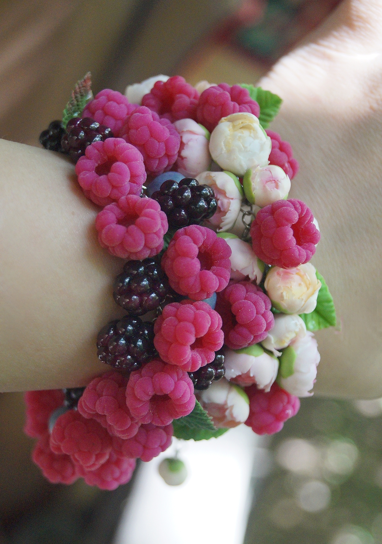 Berries and flowers, handmade - My, Polymer clay, Needlework without process, A bracelet, Friday tag is mine, Handmade, Girls, Berries, Flowers, Longpost