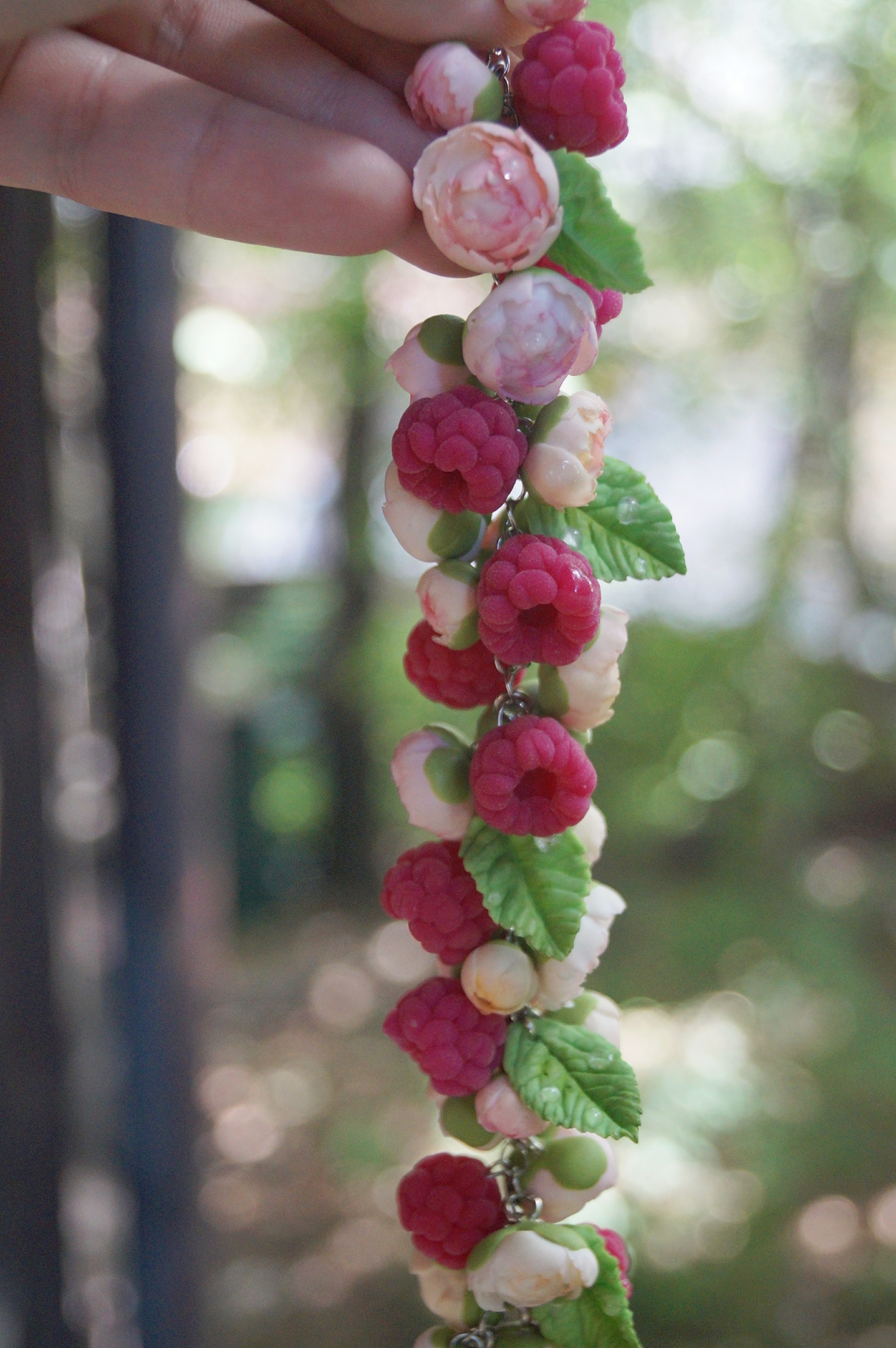 Berries and flowers, handmade - My, Polymer clay, Needlework without process, A bracelet, Friday tag is mine, Handmade, Girls, Berries, Flowers, Longpost