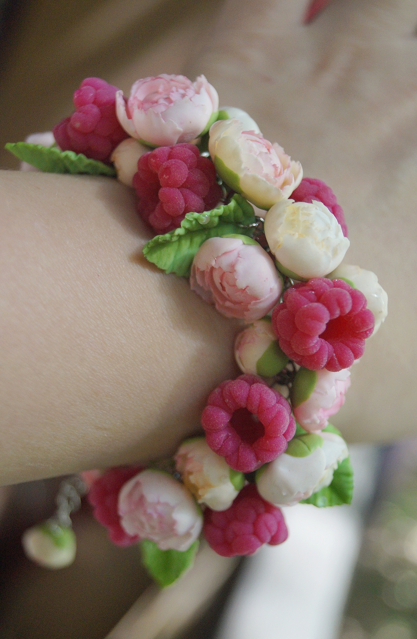 Berries and flowers, handmade - My, Polymer clay, Needlework without process, A bracelet, Friday tag is mine, Handmade, Girls, Berries, Flowers, Longpost