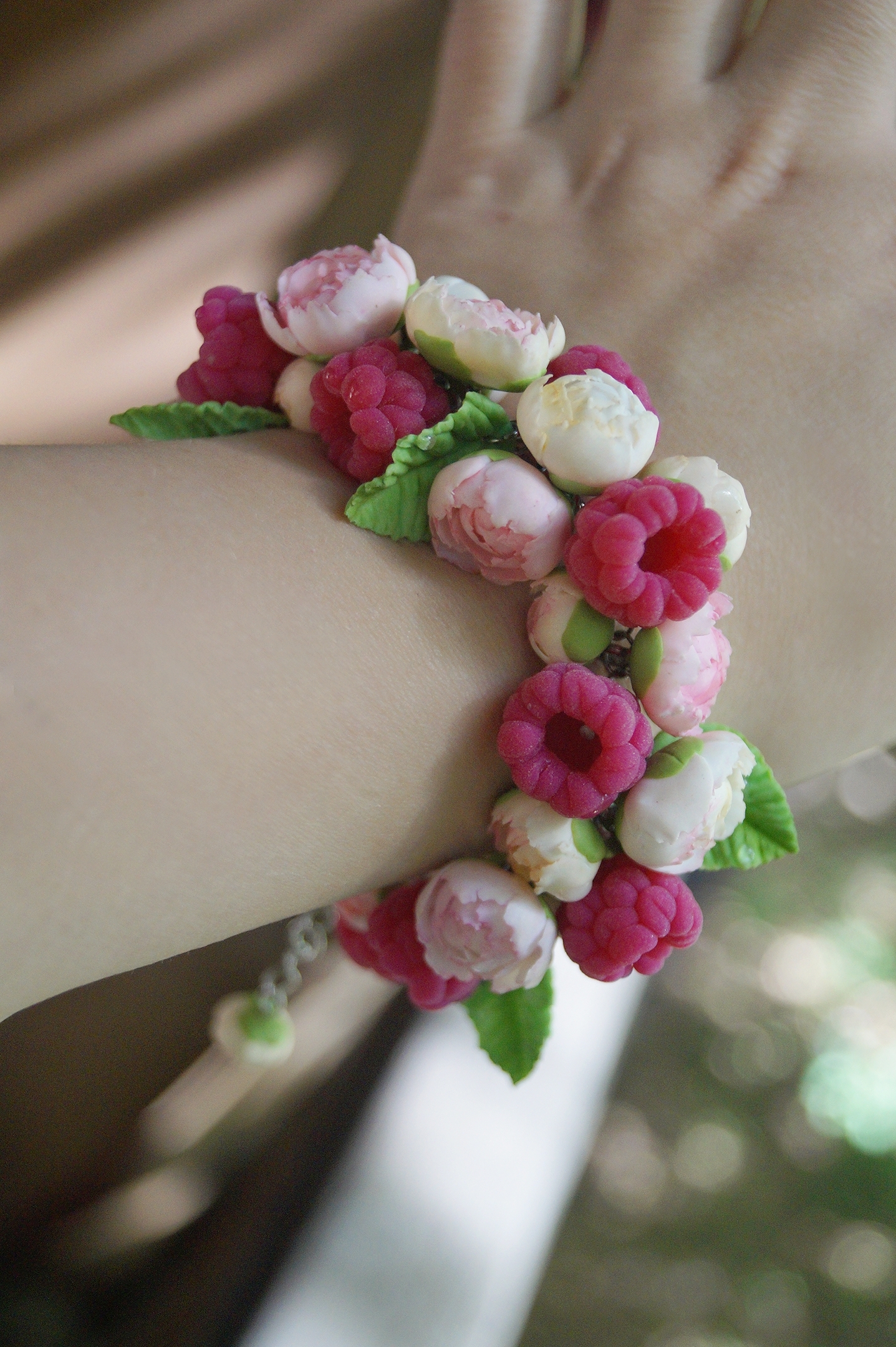 Berries and flowers, handmade - My, Polymer clay, Needlework without process, A bracelet, Friday tag is mine, Handmade, Girls, Berries, Flowers, Longpost