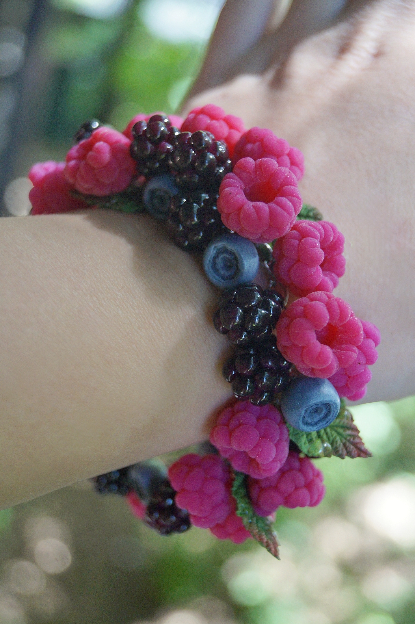 Berries and flowers, handmade - My, Polymer clay, Needlework without process, A bracelet, Friday tag is mine, Handmade, Girls, Berries, Flowers, Longpost