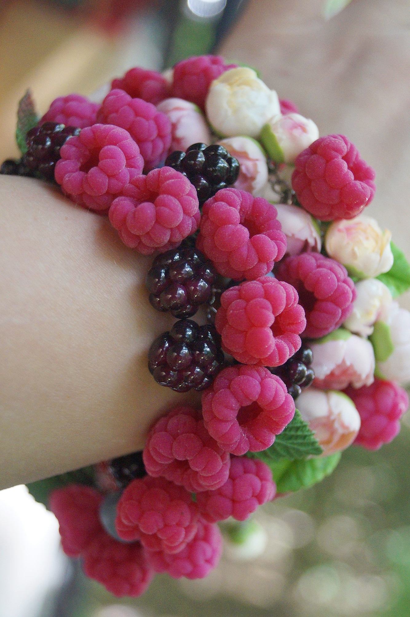 Berries and flowers, handmade - My, Polymer clay, Needlework without process, A bracelet, Friday tag is mine, Handmade, Girls, Berries, Flowers, Longpost