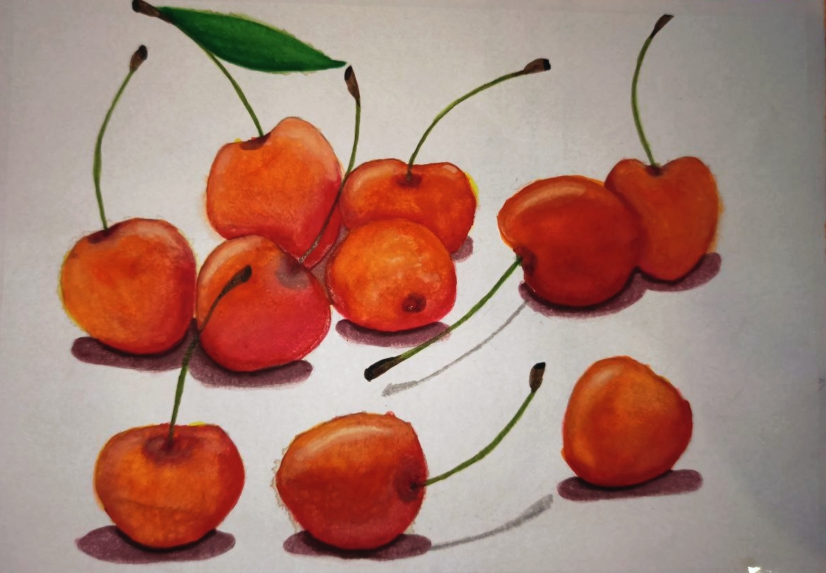 Cherries) - My, Watercolor, Sketching, Not an artist, Lovers, Cherries, Berries, Painting