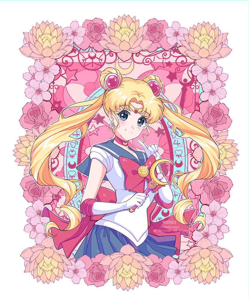 Сейлор Мун на фоне цветов - Tsukino Usagi, Sailor Moon, Арт, Аниме, Anime Art