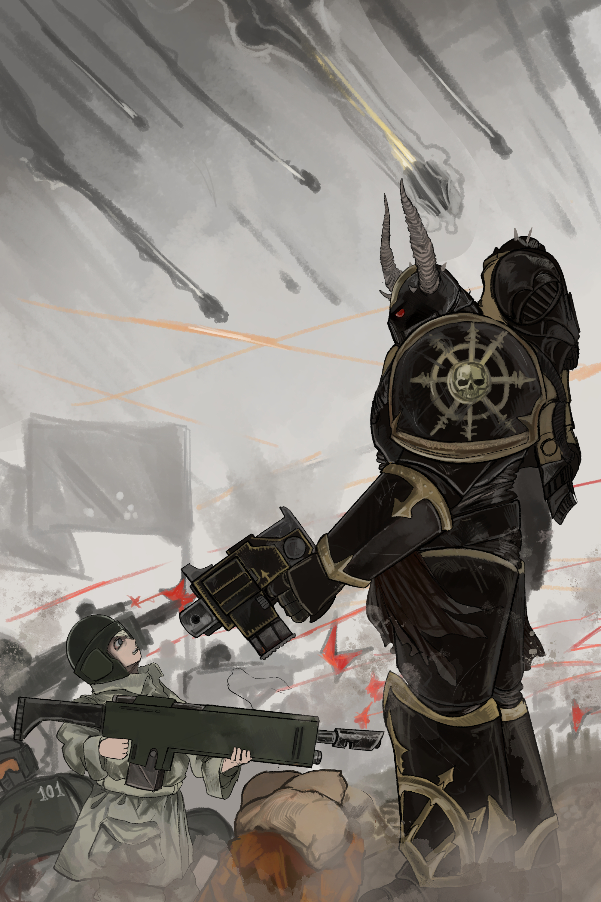 I didn't have time to get scared... - Warhammer 40k, Wh humor, Chaos space marines, Black legion, Astra Militarum, Cadian, Droppod, Wh Art, Longpost