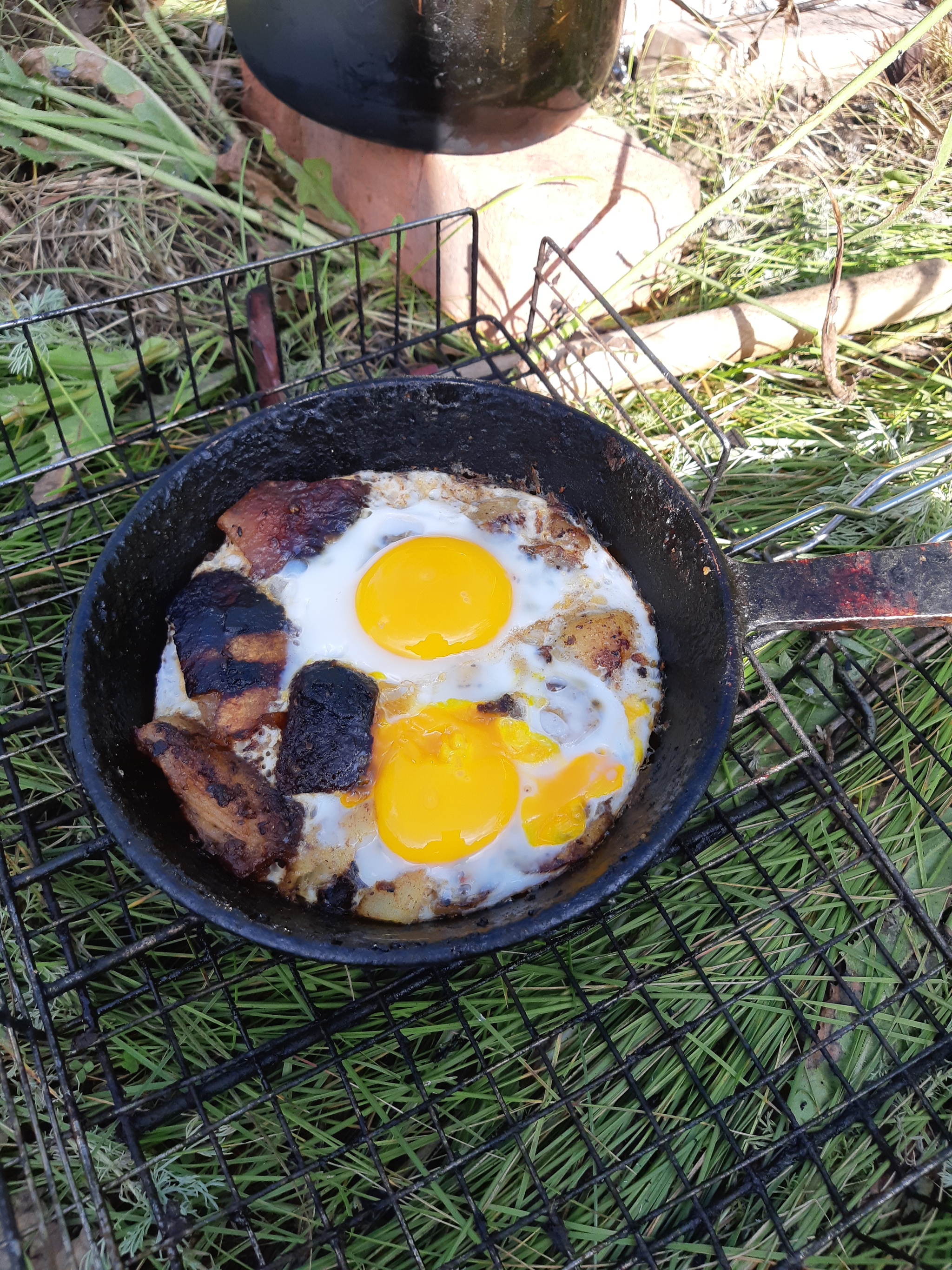 Om-Nom-nom. Morning. Forest. Tent - My, Omelette, Camping, Salo, Potato