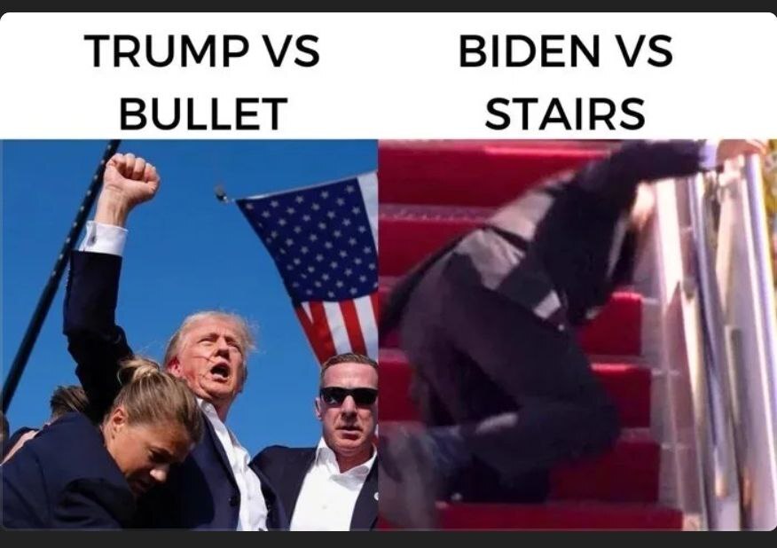 Trump vs bullet and Biden vs ladder - Humor, Memes, Politics, Donald Trump, Joe Biden, Post #11600482, Picture with text