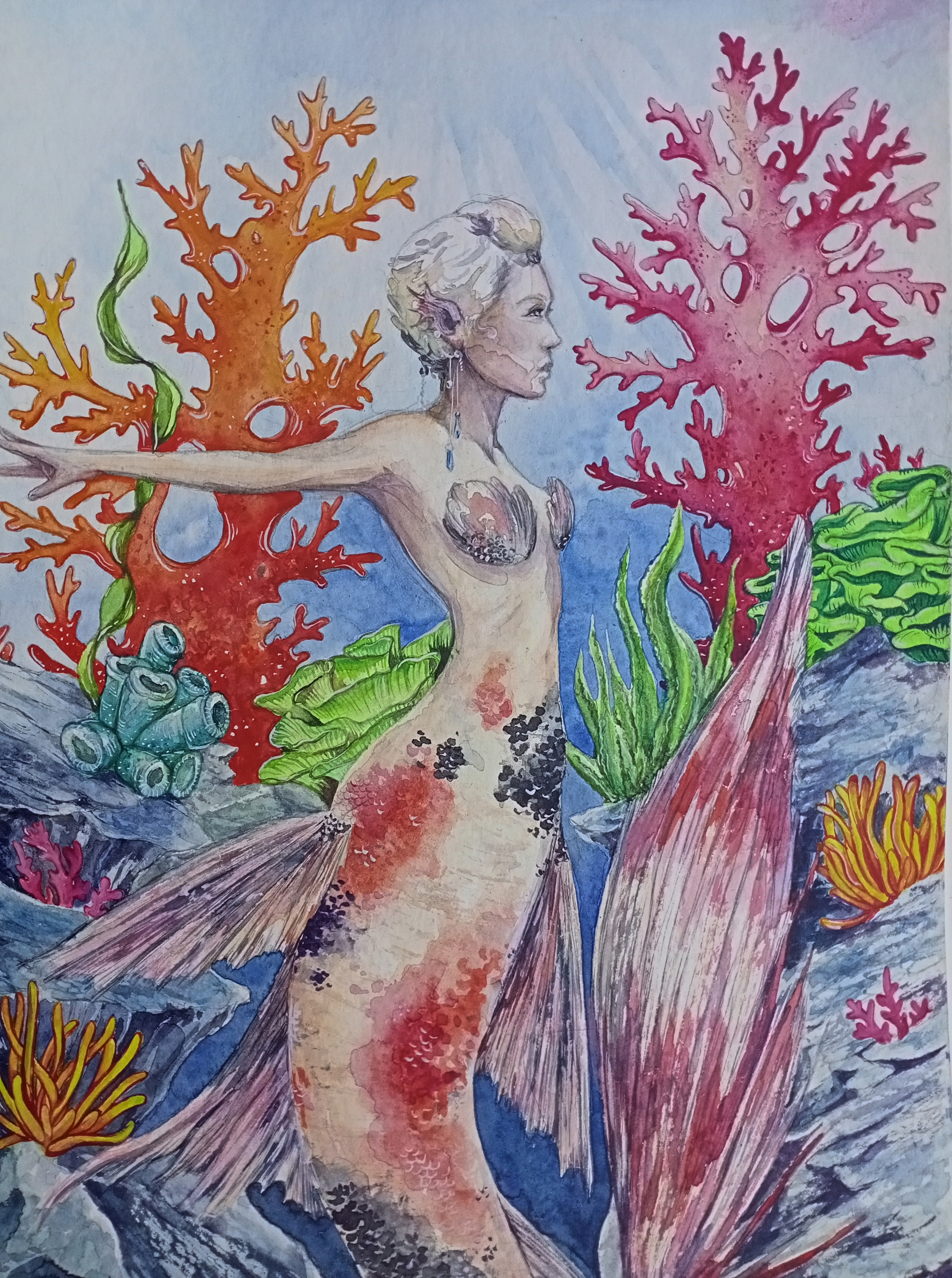 Mermaid Koi - My, Mermaid, Watercolor, Creation, Art