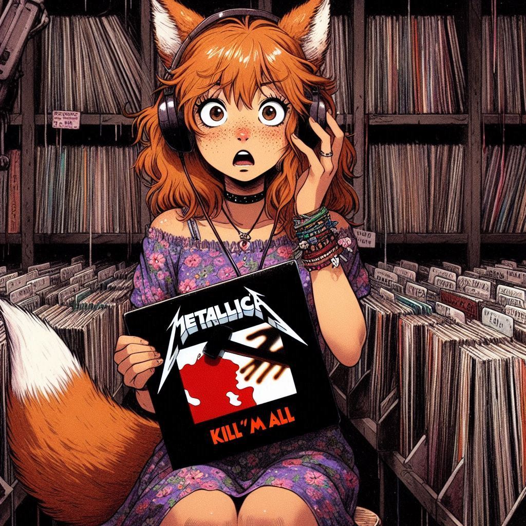 Killer new product - My, Neural network art, Нейронные сети, Art, Girls, Anime art, Anime, Original character, Kitsune, Animal ears, Tail, Metallica, Metal, Ginger & White