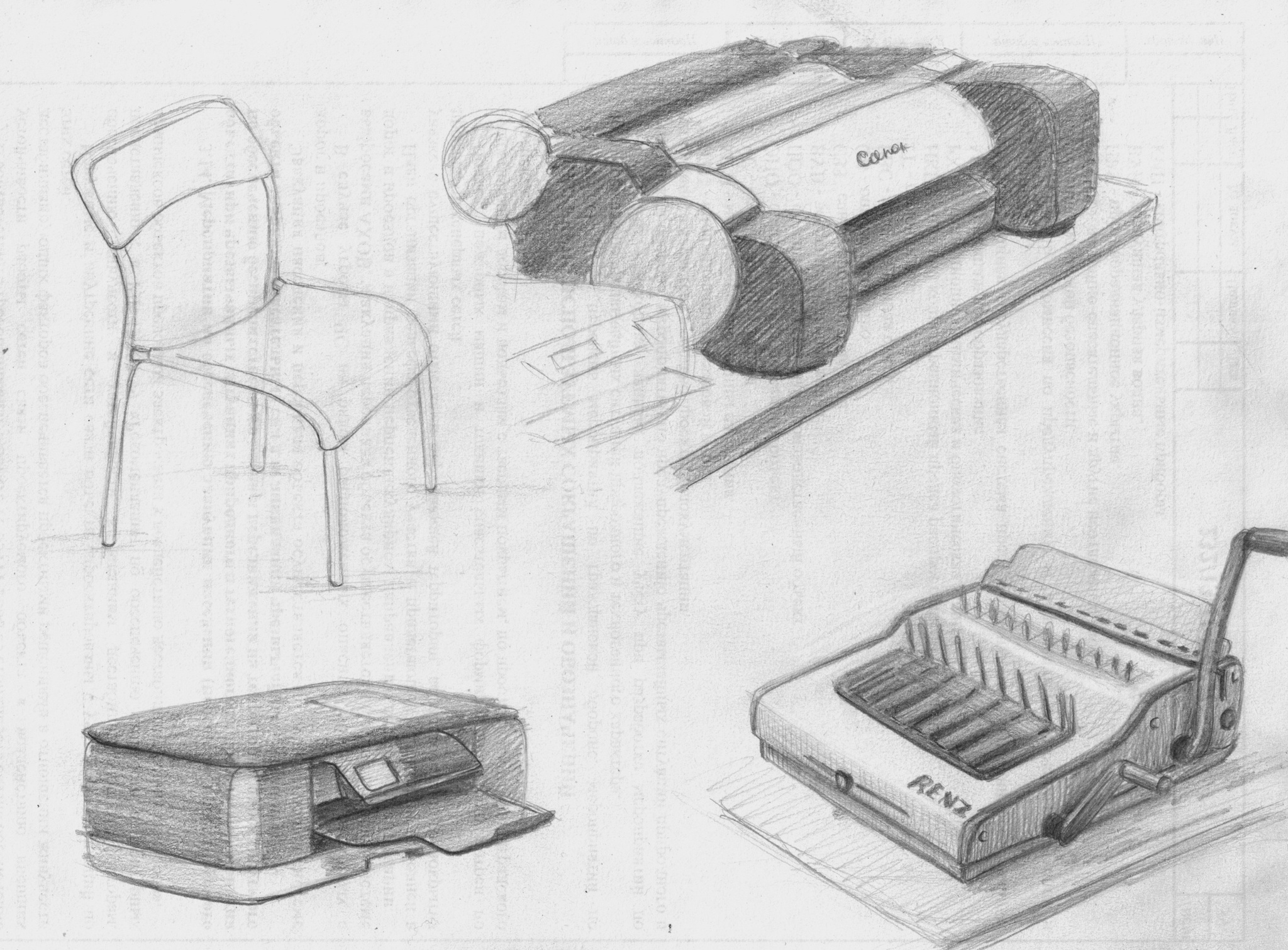 Office - My, Beginner artist, Pencil drawing, Sketch, Sketch, Office, Chancery, a printer, Painting, Longpost