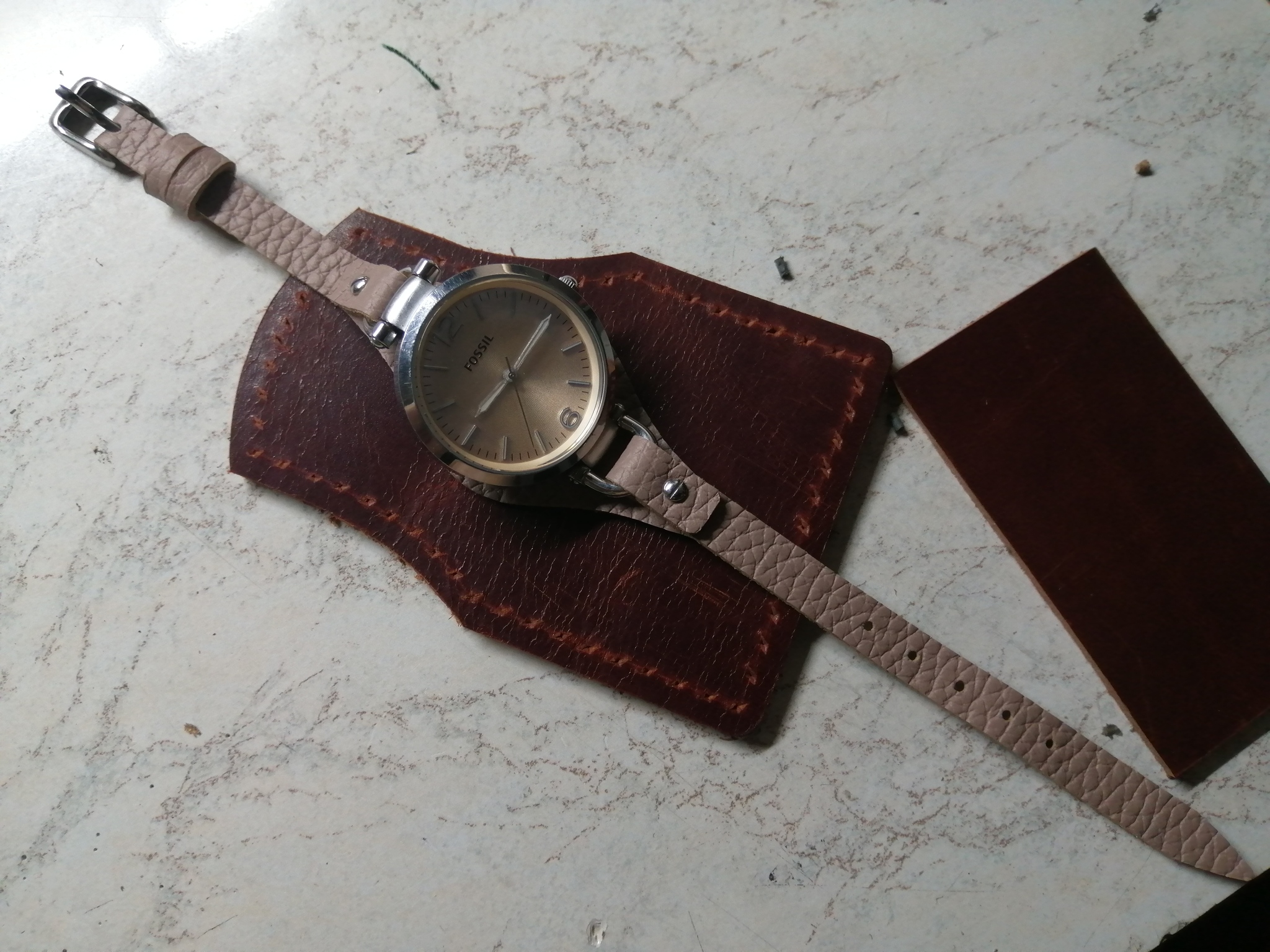 Watch strap for Fossil ES-2830. Wrist strap - My, Watch strap, Strap, Accessories, Leather products, Voronezh, Womens, Clock, Fossil, Handmade, Longpost, Needlework without process