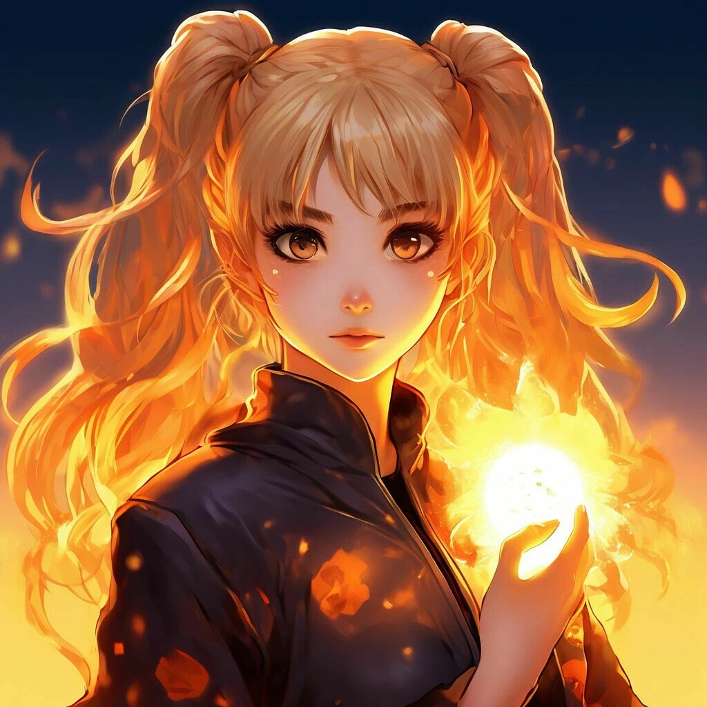 Anime art - My, Neural network art, Art, Anime art, Girls, Flowers, Fire, Flame, Blonde, Brunette