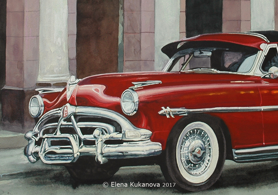 Habana 3 - My, Traditional art, Artist, Landscape, Cuba, Havana, Retro car, Automotive classic, Mixed media, Interior painting, Interior, Painting, Graphics