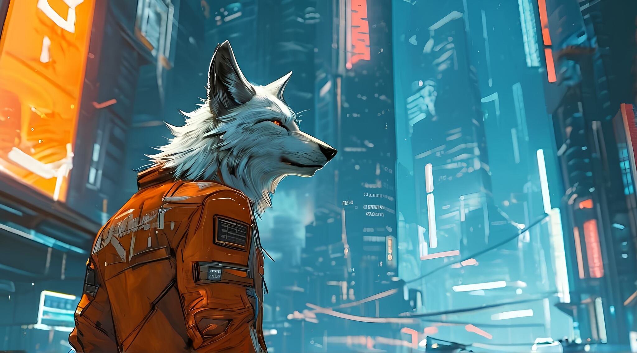 Furry art by Wolfmks #52 - My, Furry, Art, Art, Furry art, Neural network art, Wolf, Furry wolf, Cyberpunk, Lineart