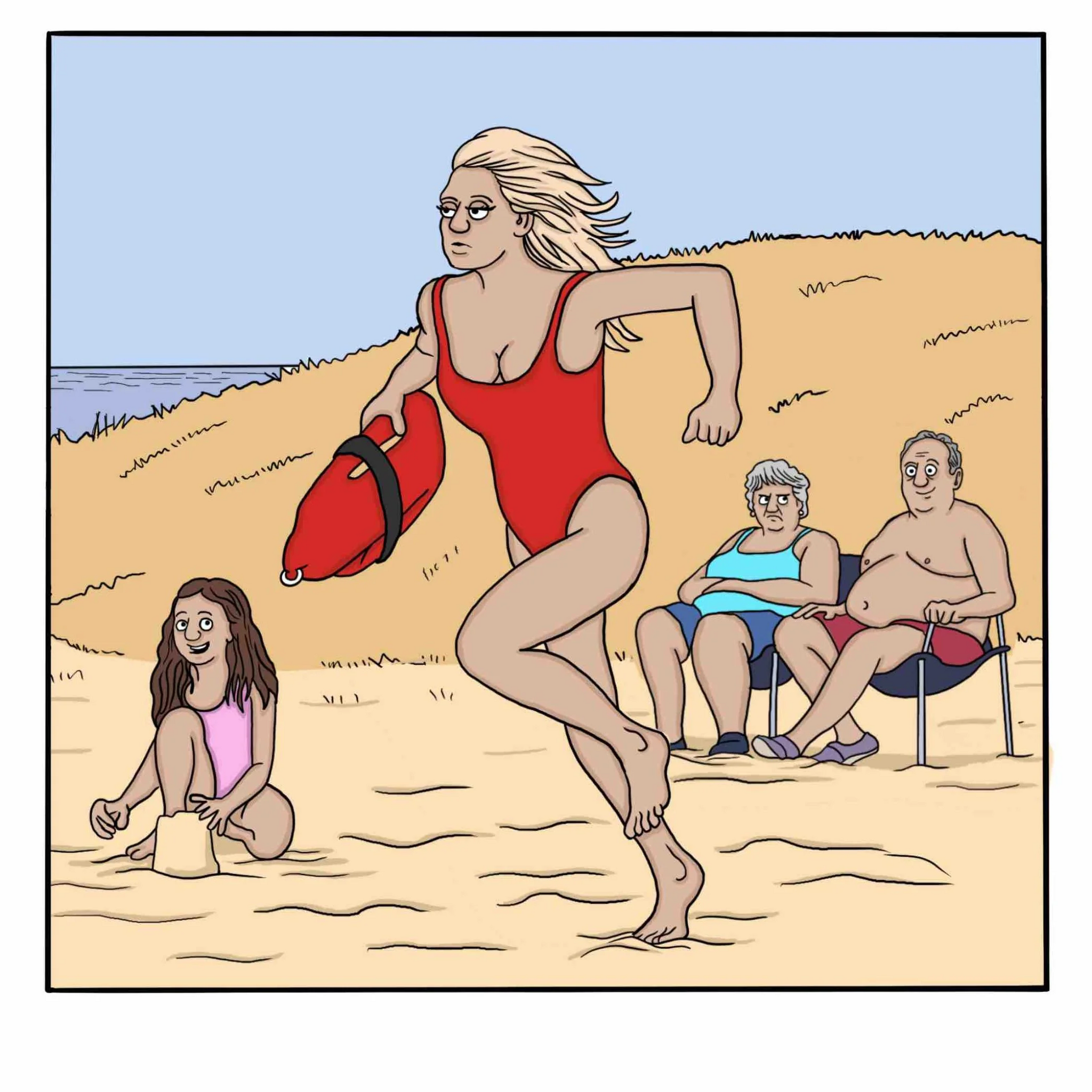 Malibu safeguards - My, Translated by myself, Comics, Humor, Rescuers, Malibu safeguards, Beach, Longpost, Fairlygoodcomics