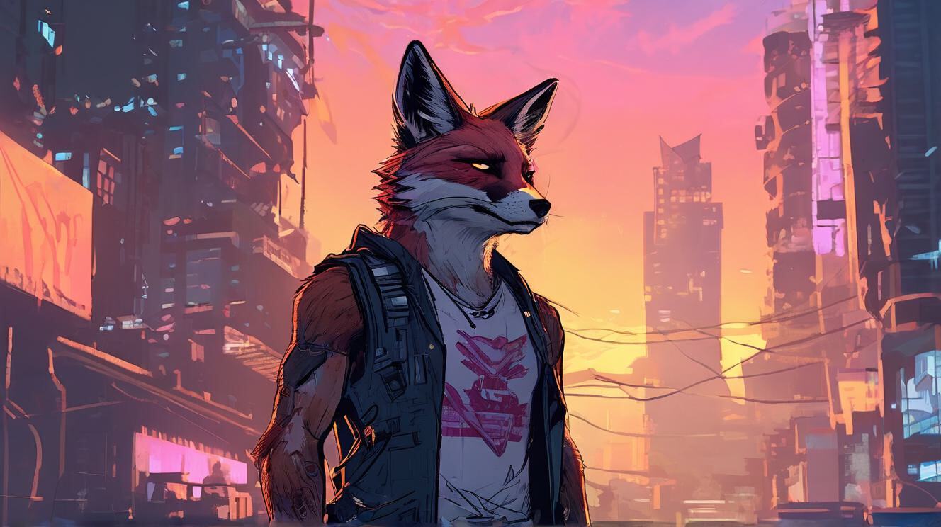 Furry art by Wolfmks #53 - My, Furry, Art, Art, Furry art, Neural network art, Cyberpunk, Lineart, Fox, Furry fox, Longpost