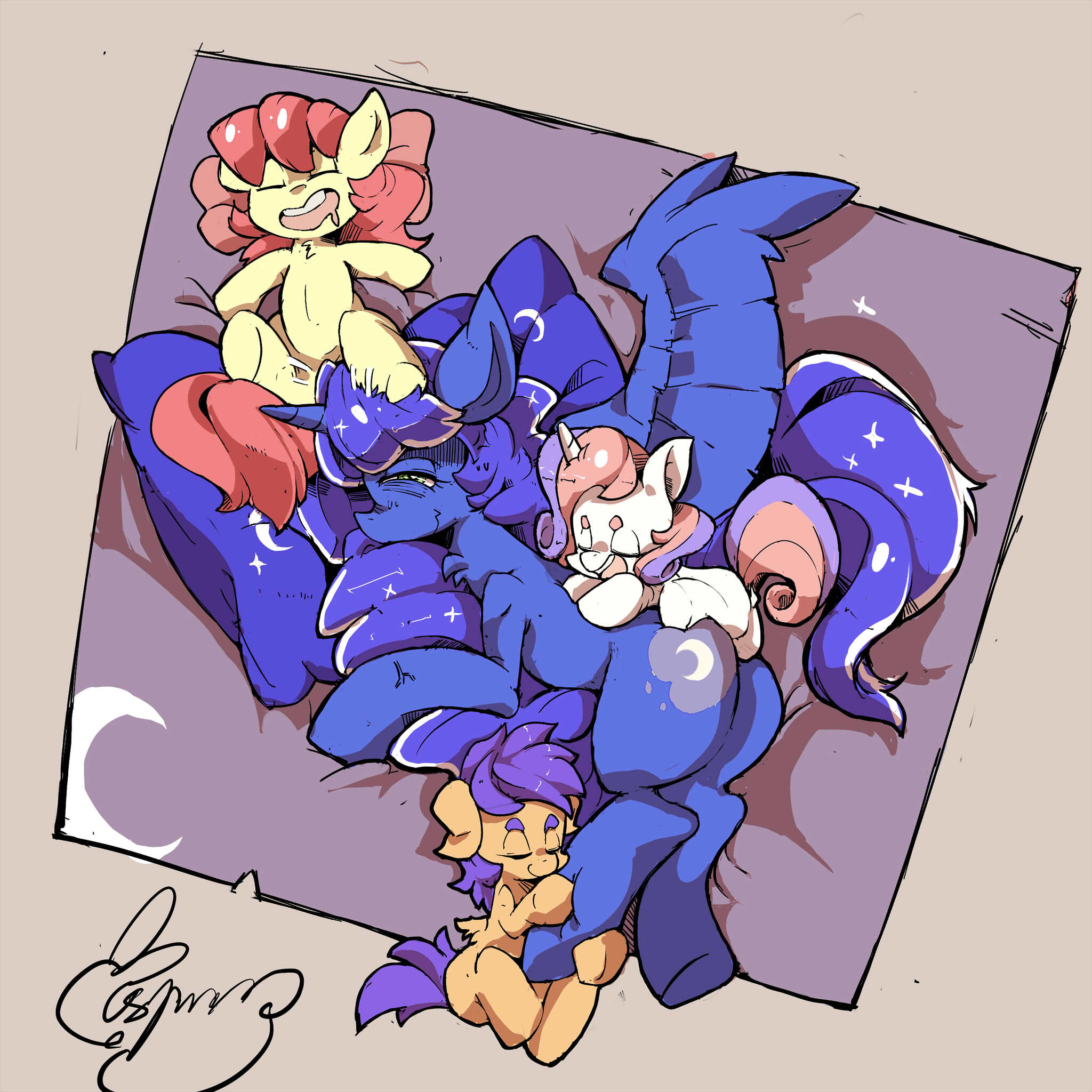 We lay down to sleep - My little pony, Princess luna, Scootaloo, Applebloom, Sweetie belle