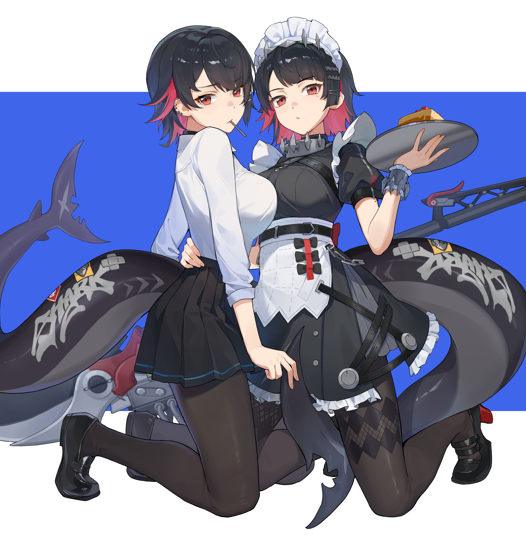 Sharks - Anime art, Anime, Zenless Zone Zero, Ellen Joe (zzz), Housemaid, Tail, School uniform