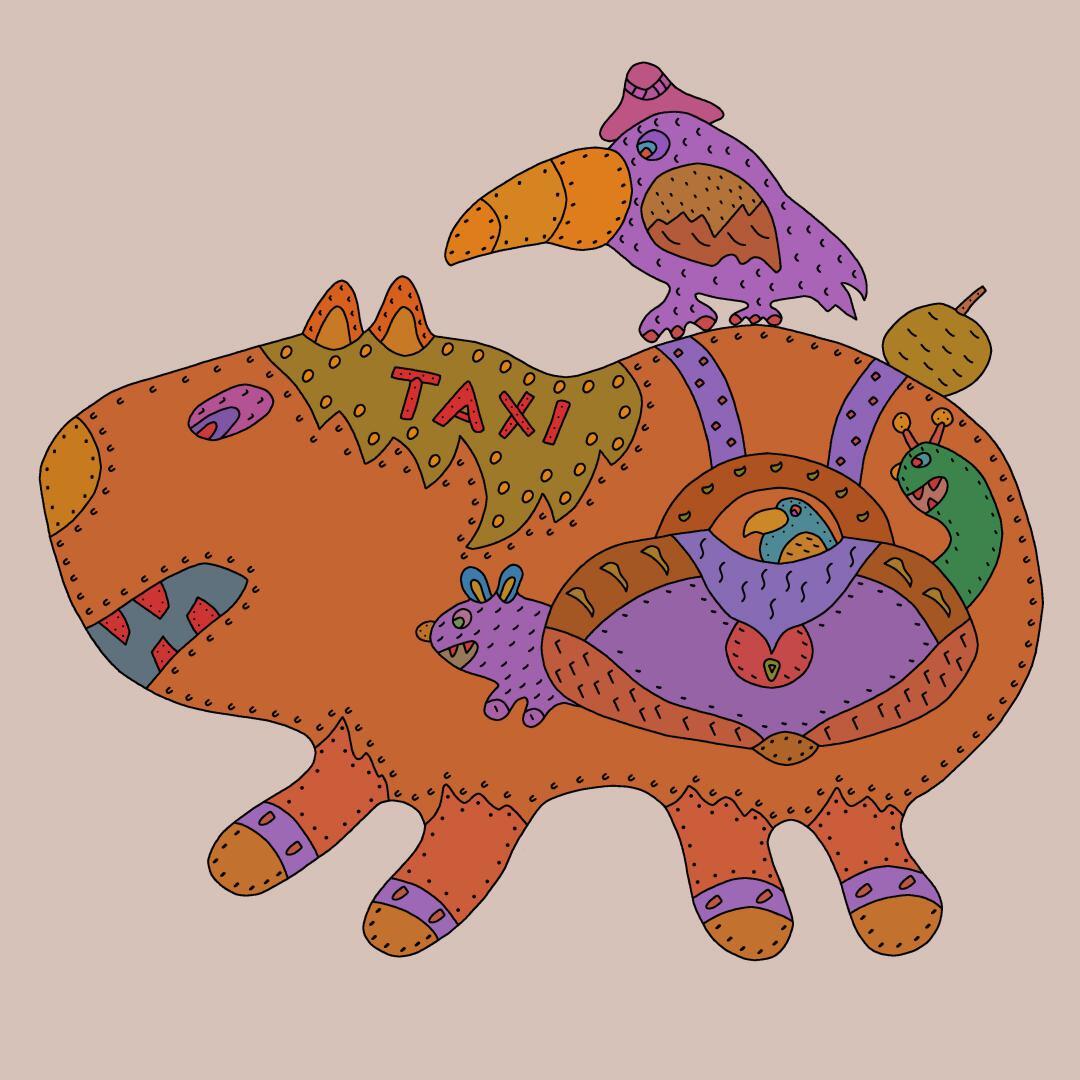 Capybara taxi - My, Art, Drawing, Creation, Art, Digital drawing, Modern Art, Artist, Graphics, Painting, Capybara, Animals, Digital, 2D, Gamedev, Game art, Characters (edit), Computer graphics, Unusual, Illustrations, Desktop wallpaper