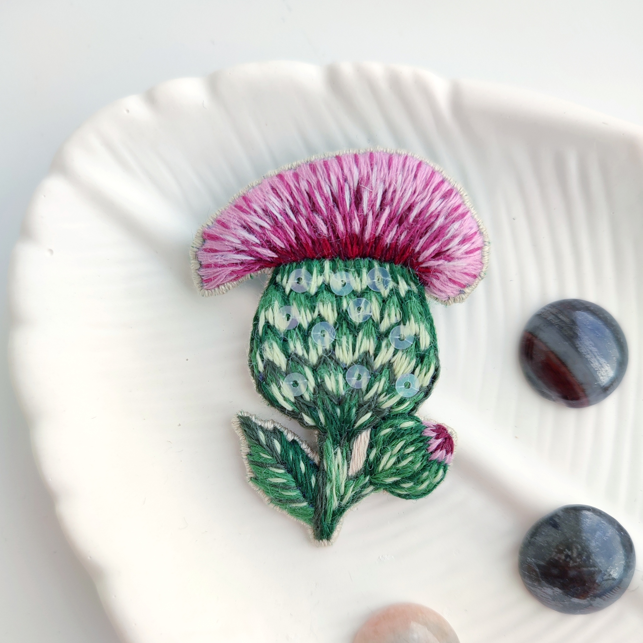 Travel brooches - My, Satin stitch embroidery, Brooch, Thistle, Handmade, Presents, Longpost