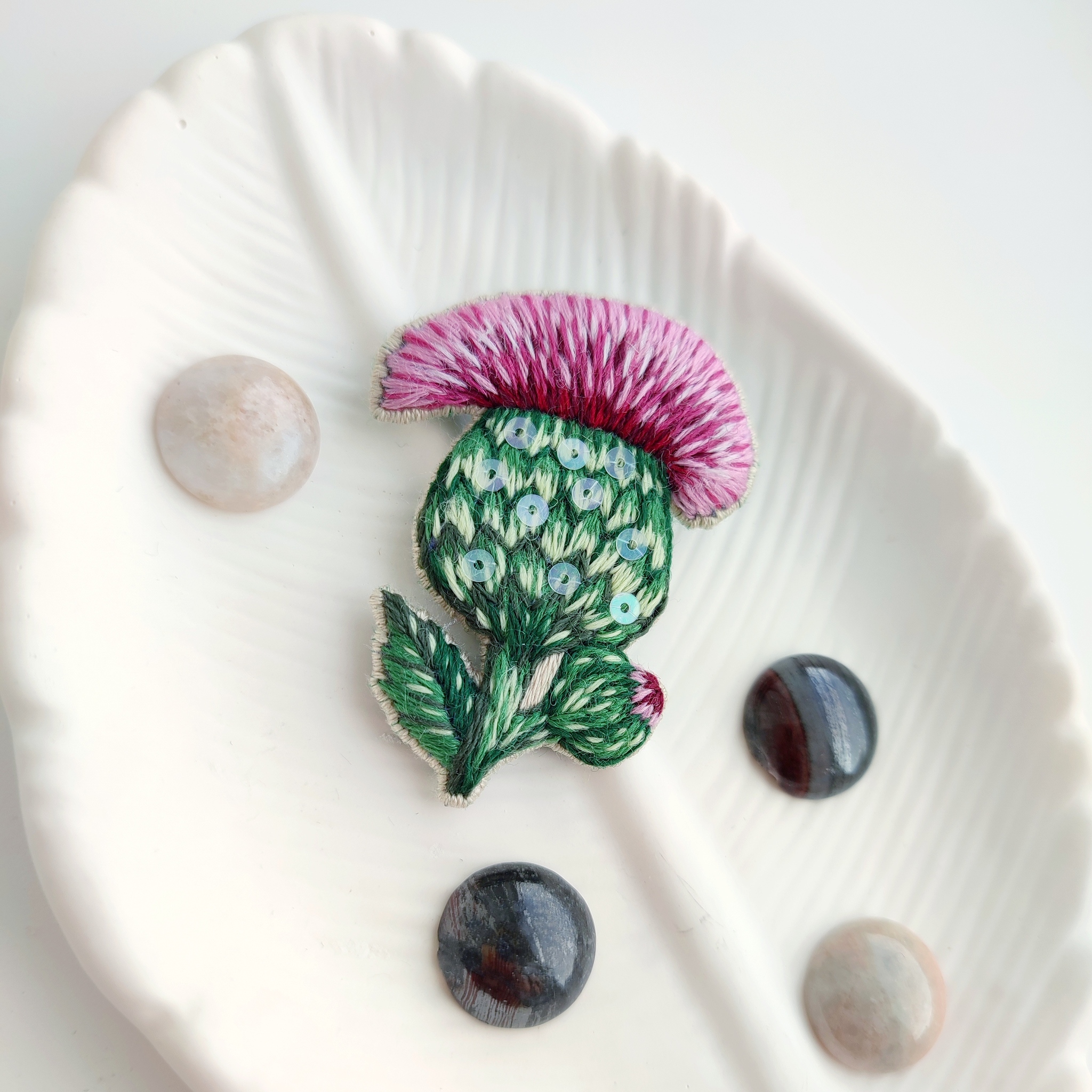 Travel brooches - My, Satin stitch embroidery, Brooch, Thistle, Handmade, Presents, Longpost