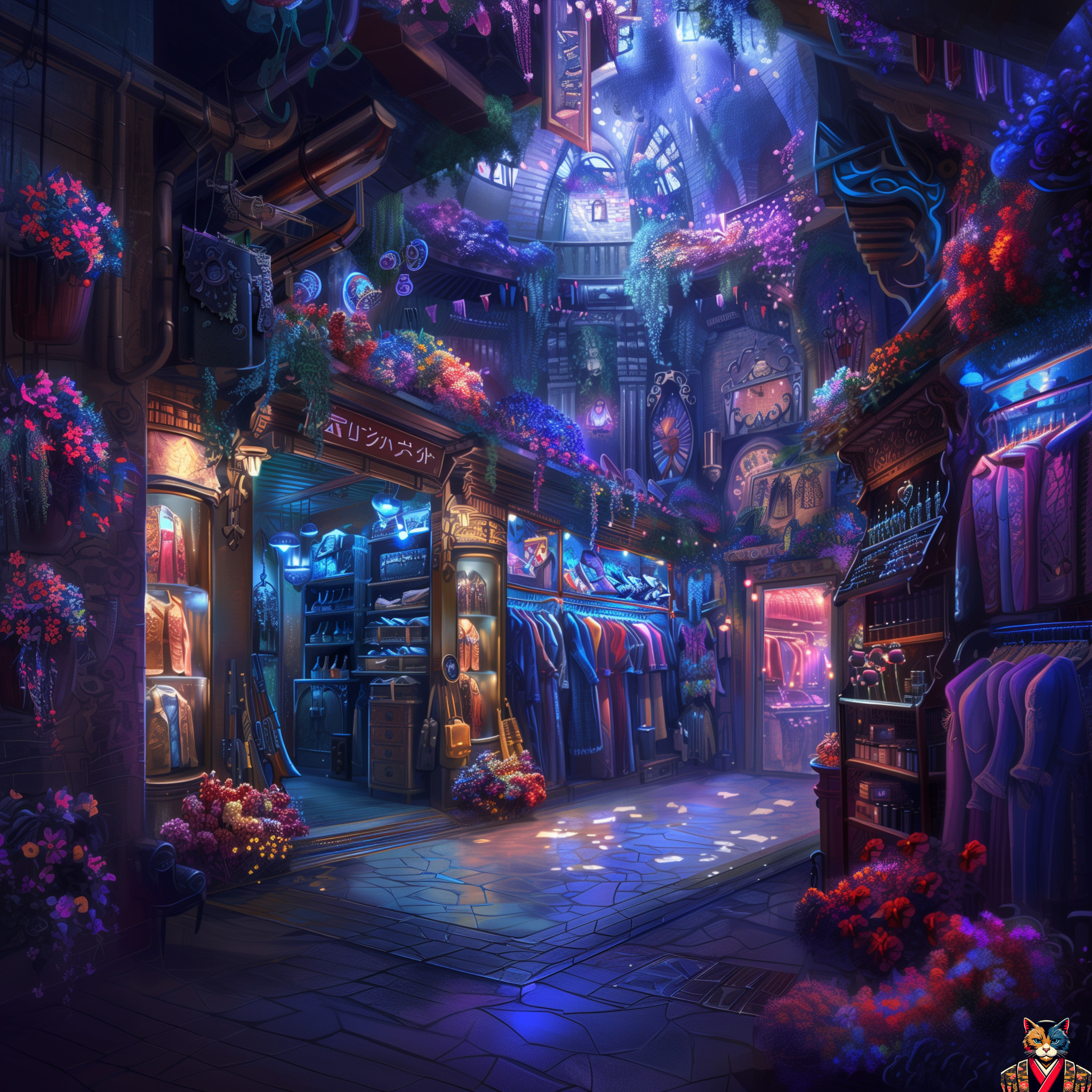 Midjourney: Clothing Store Interior Background, Anime Style - Art, Neural network art, Нейронные сети, Artificial Intelligence, Midjourney, Anime, Score, Cloth, Longpost