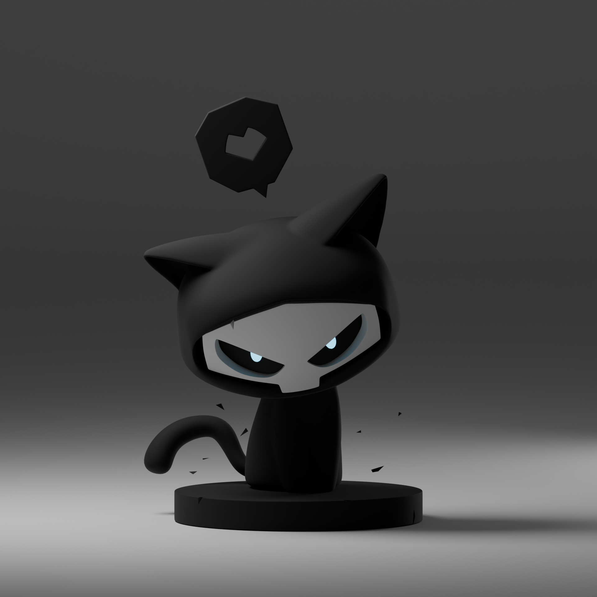 Skull Cat - Моё, 3D, 3D моделирование, Blender, Компьютерная графика, Арт, Черный кот, Кот, Смерть, Гифка, Длиннопост