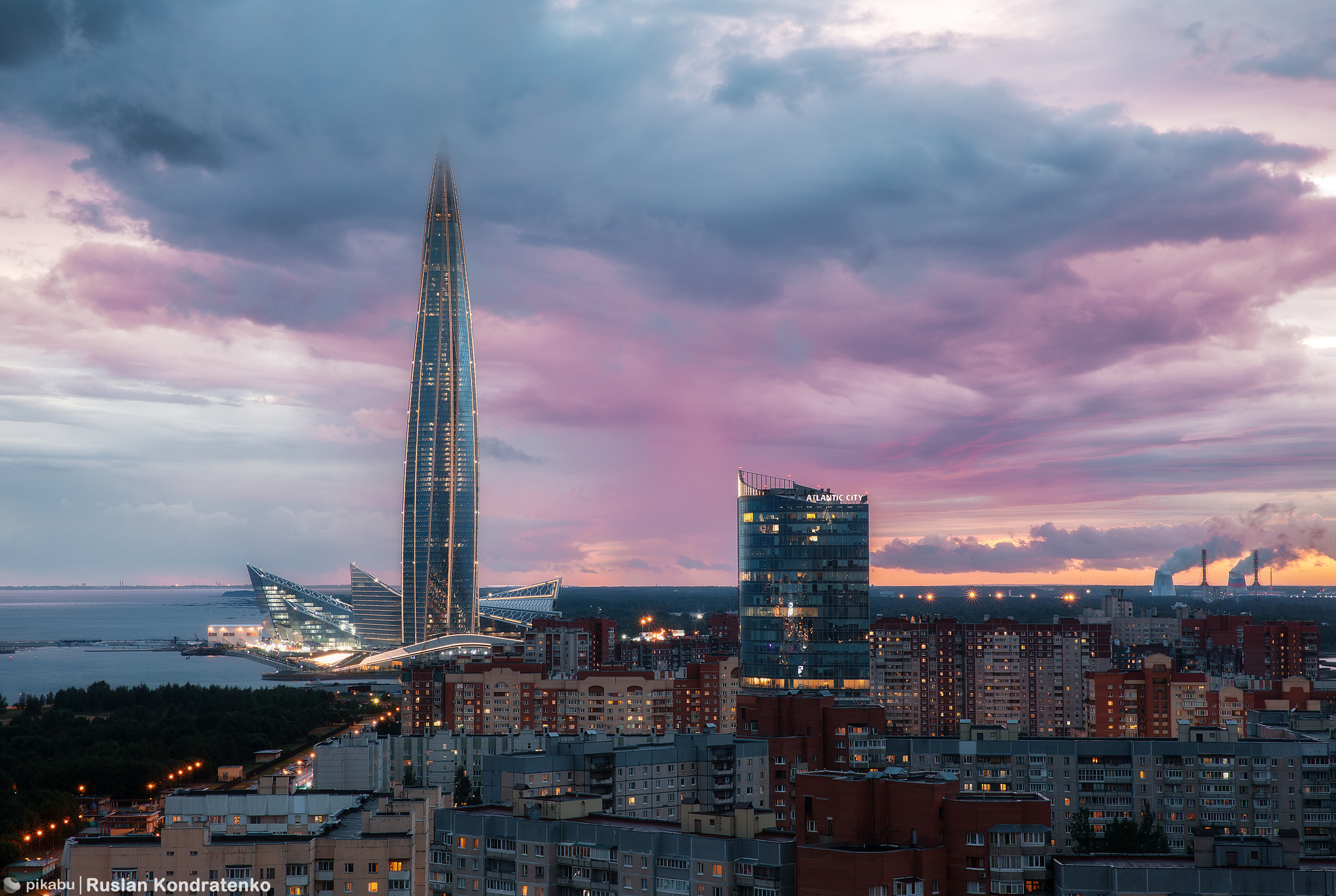 Приморский район СПб - Моё, Санкт-Петербург, Фотография, Canon, Город, Коллаж, Закат, Вечер, Лахта-Центр