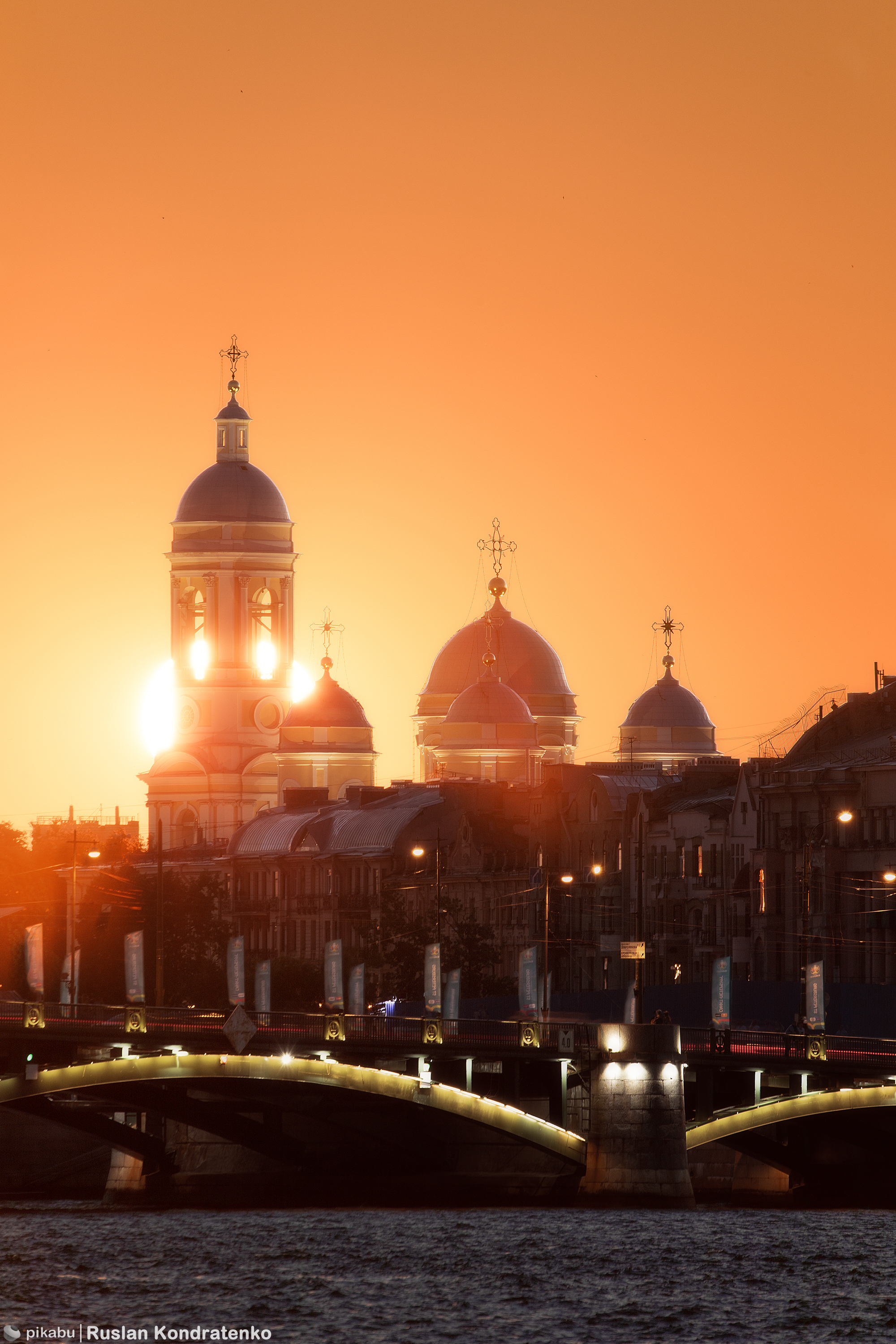 Prince Vladimir Cathedral and Birzhevoy Bridge against the backdrop of sunset - My, Saint Petersburg, The photo, Canon, Town, Collage, Sunset, Evening, Longpost, The cathedral