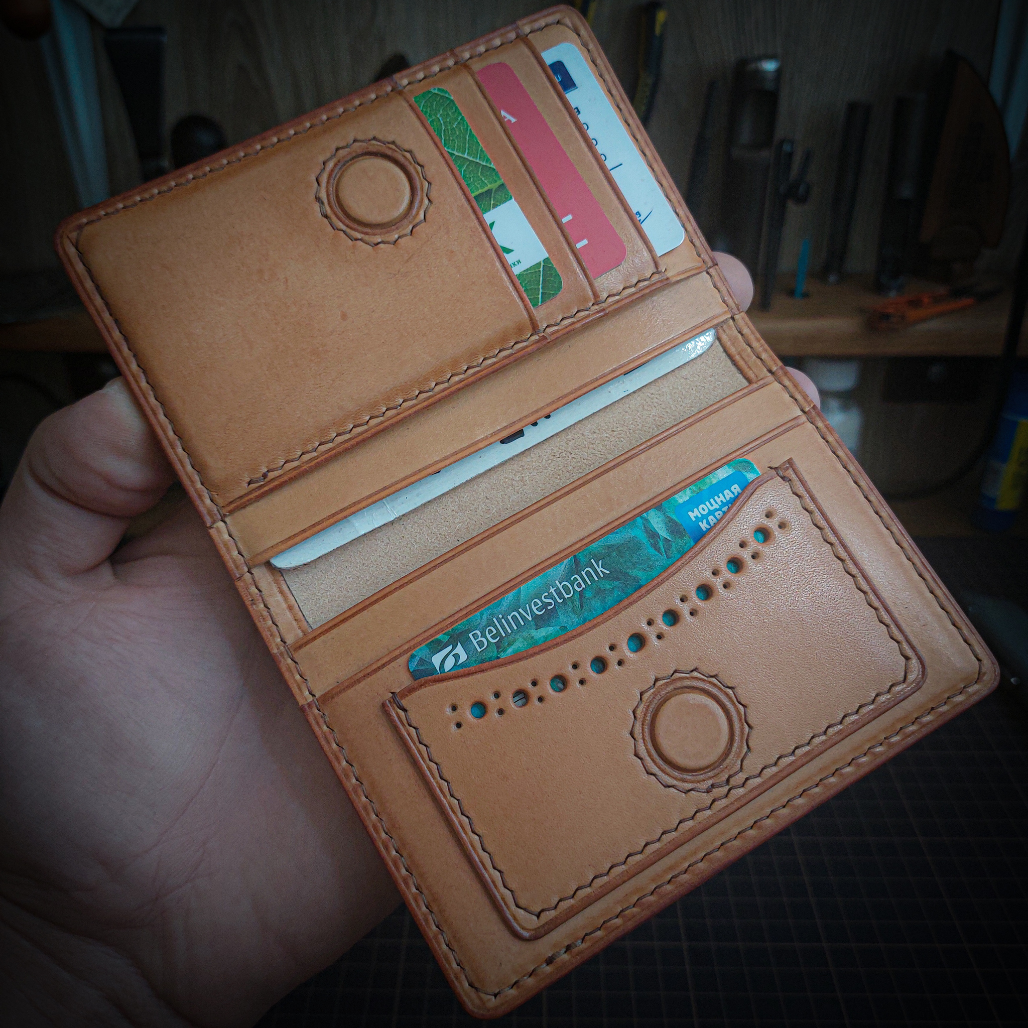 Magomed - My, Leather, Leather products, Hobby, Handmade, Hand seam, Dockholder, Purse, Video, Longpost, Needlework without process