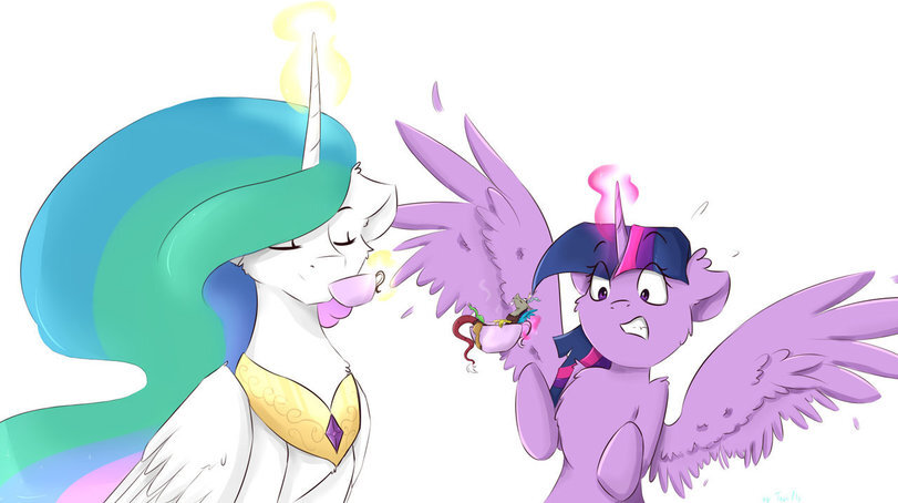 Joint tea party - My little pony, PonyArt, Twilight sparkle, Princess celestia, MLP Discord