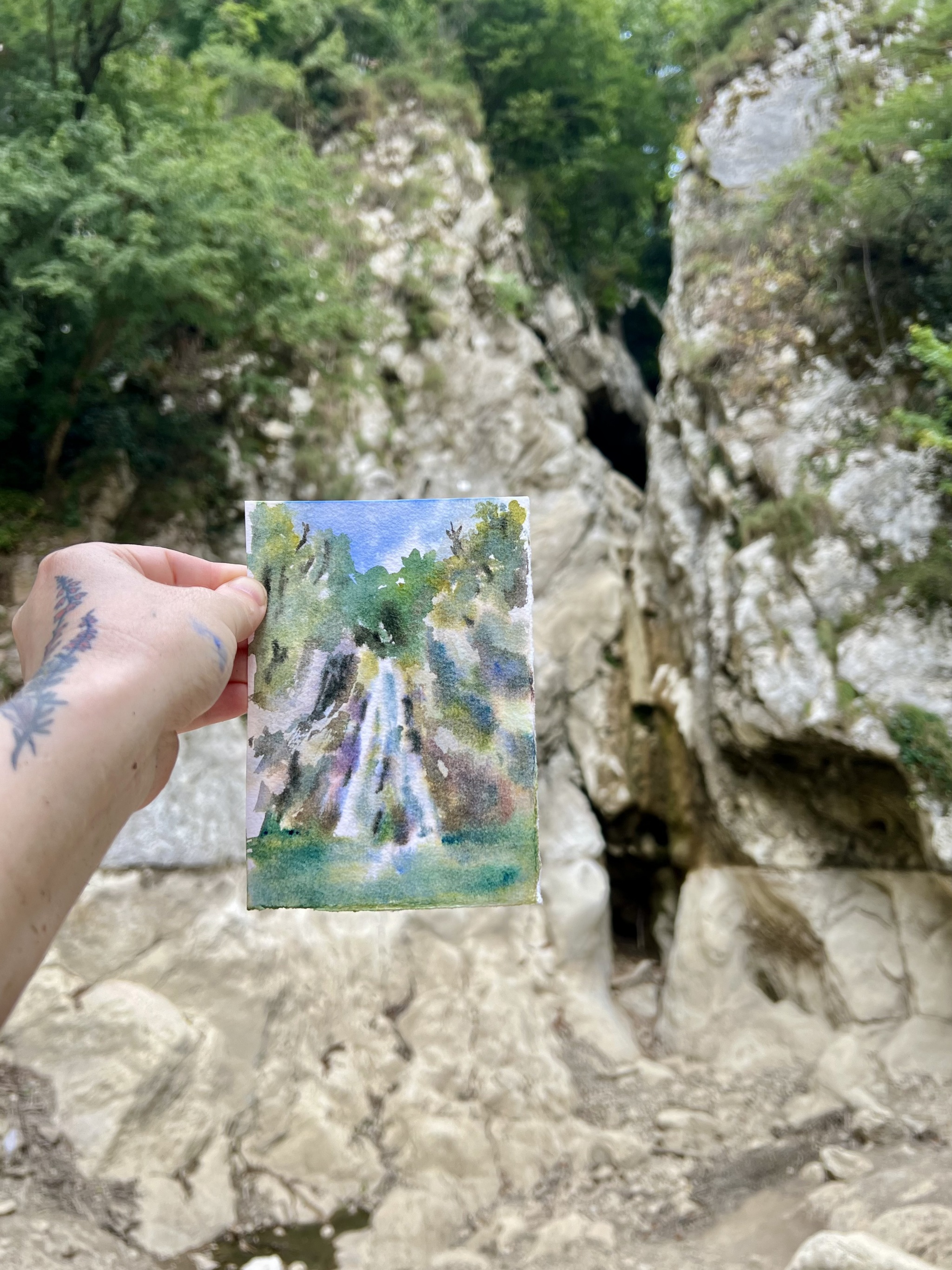 Agur waterfalls have dried up in Sochi - My, Watercolor, Plein air, Etude, Landscape, Sochi, Drought, Longpost