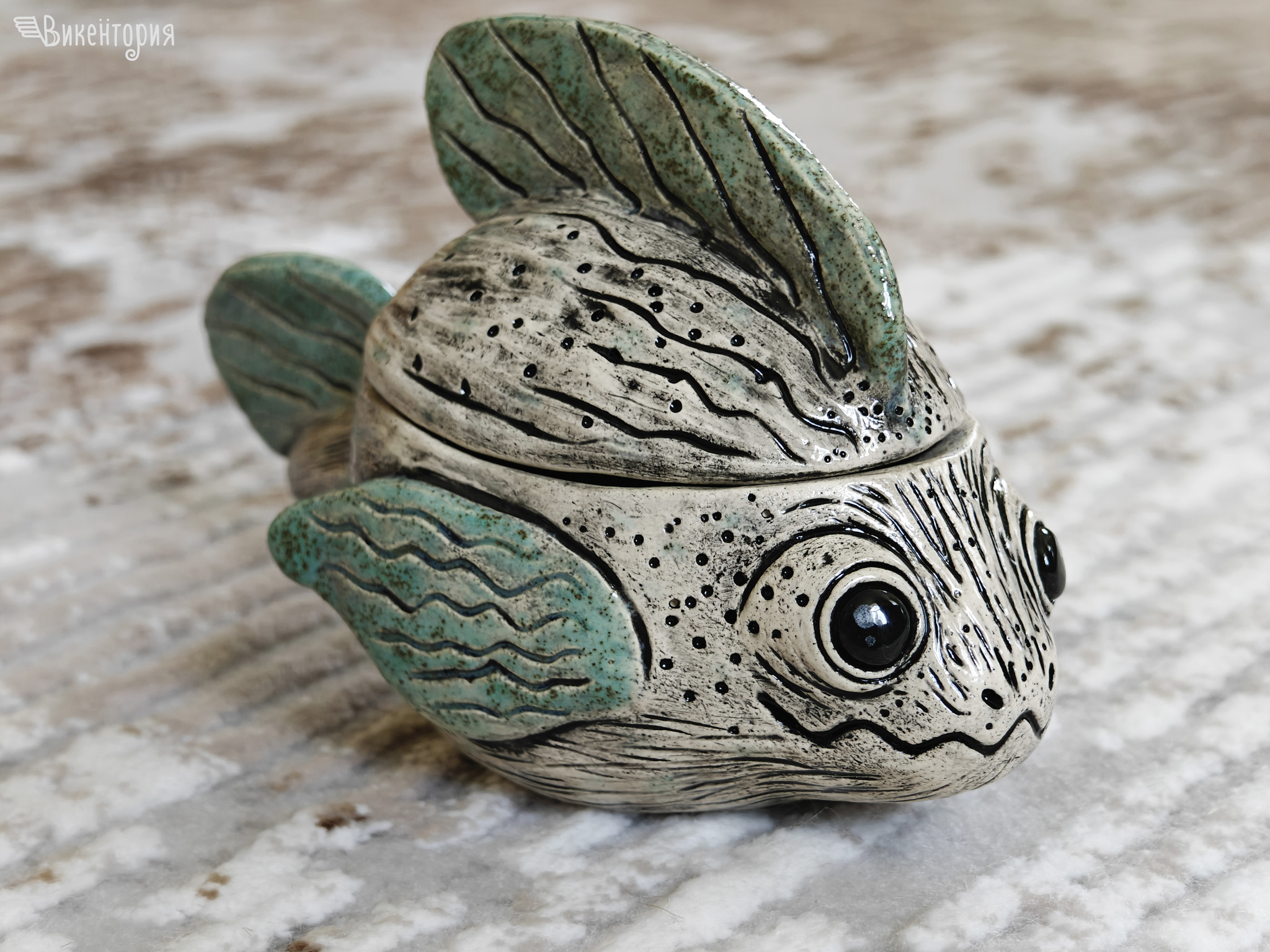 Ceramic fish box - My, Ceramics, Hobby, Creation, Clay, Longpost, A fish, Casket, cat, Лепка, Needlework without process