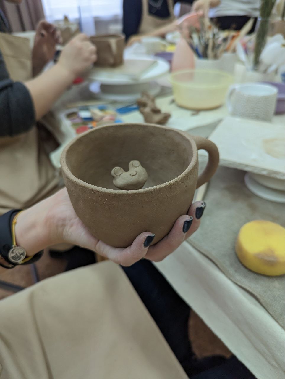 Swamp Wednesday my dudes - My, Clay, Needlework with process, Needlework, Pottery, Creation, Toad, Frogs, Wednesday, Mug with decor, A cup, Longpost