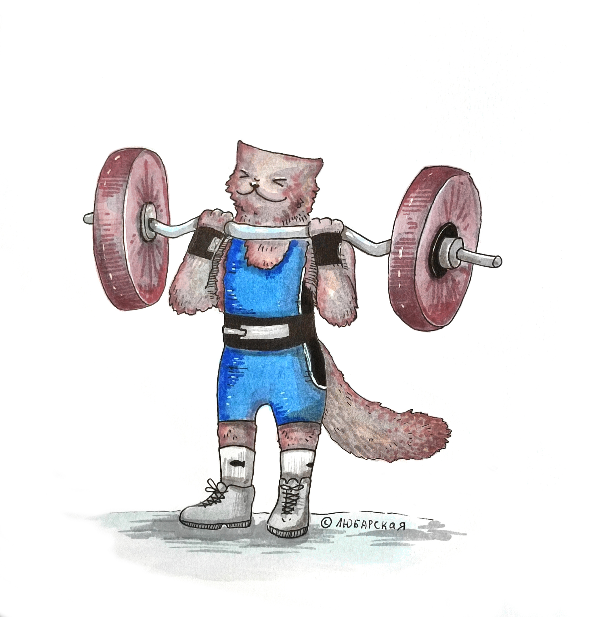 Kotan - My, Drawing, cat, Sport, Body-building, Bodybuilders, Тренер