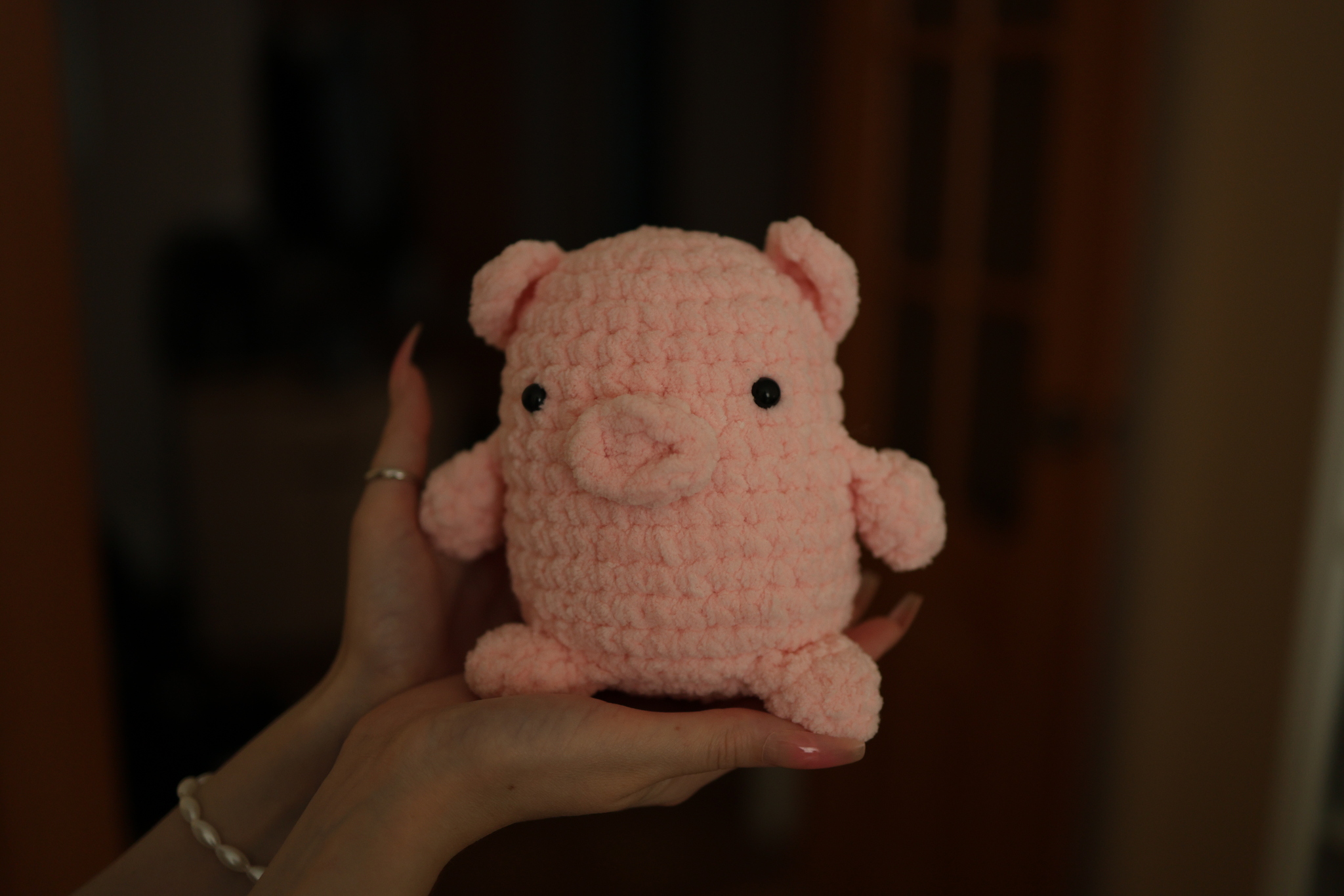 A little knitted pig in a ribbon - My, Crochet, Knitted toys, Amigurumi, Plush Toys, Knitting, Soft toy, Needlework, Needlework without process