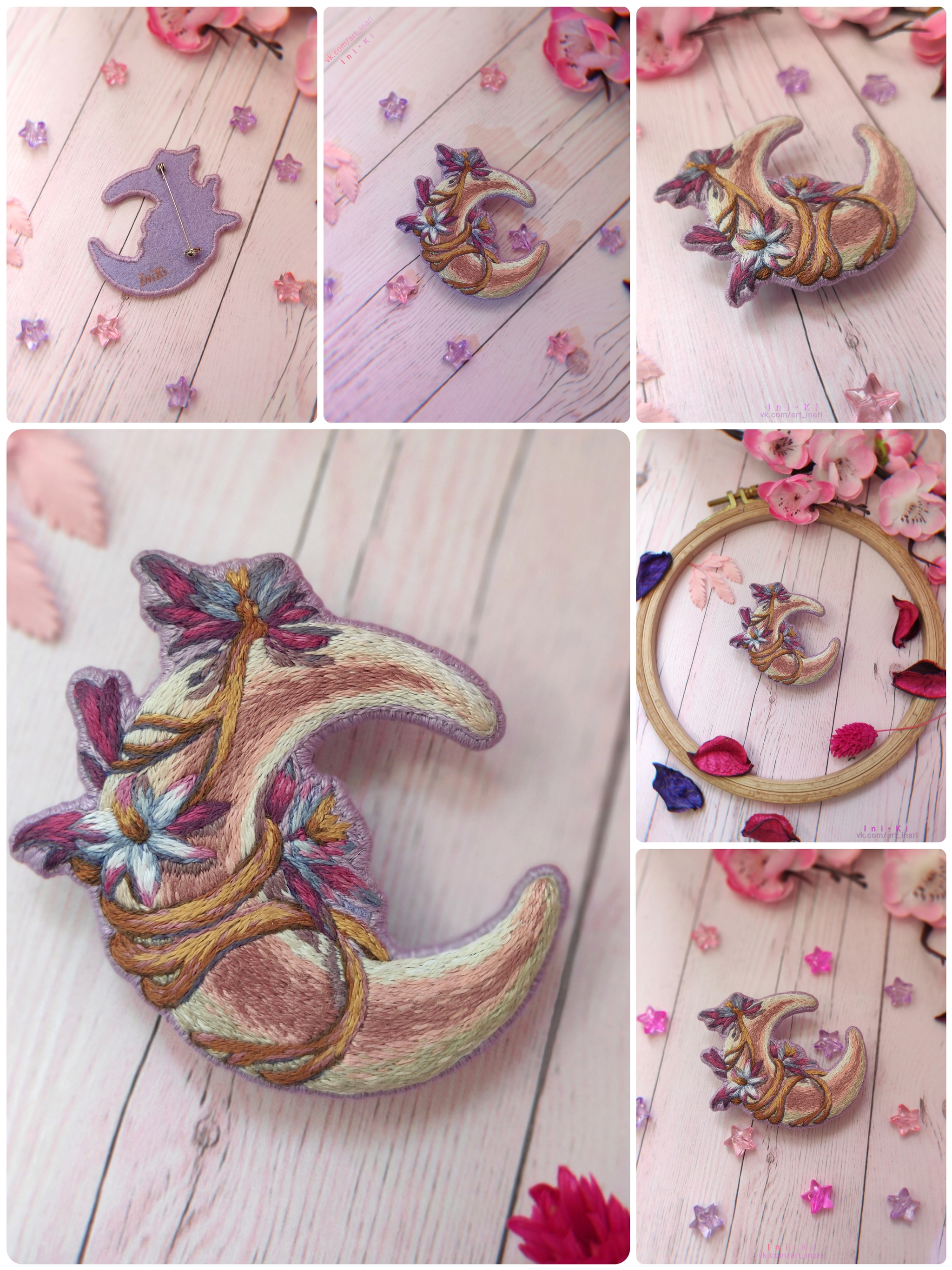 Brooch based on the Chinese drama The Separation of Orchid and the Demon Lord - My, Creation, Creative, Needlework without process, Handmade, Needlework, With your own hands, I share, Crafts, Brooch, Icon, moon, Month, Orchids, Drama, Embroidery, Satin stitch embroidery